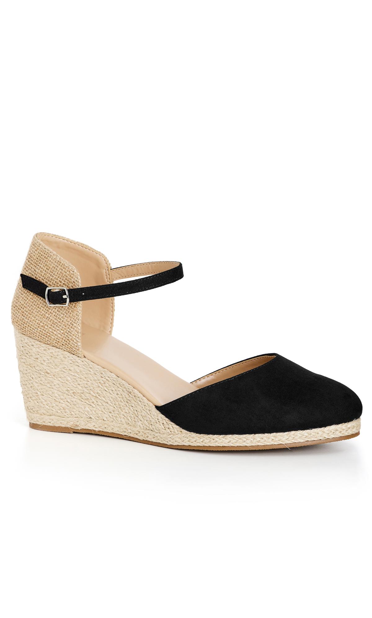 Anna Black Wide Fit Espadrille Wedge Evans