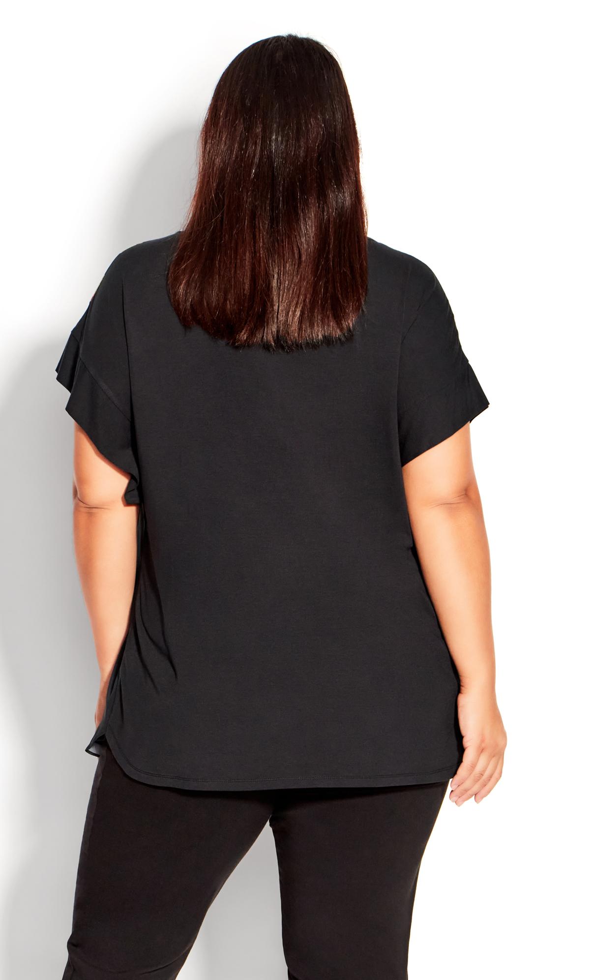 Evans Black Floral Sheer Shoulder T-Shirt 2