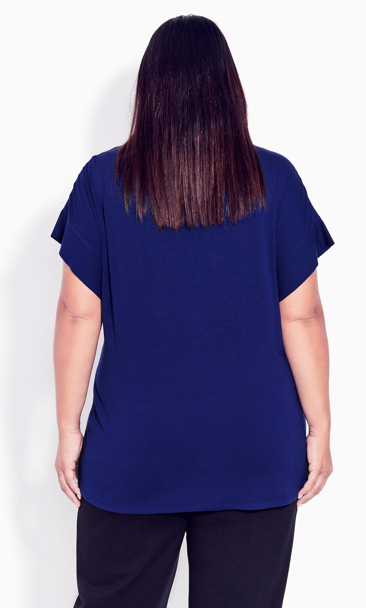 Evans Cobalt Blue Floral Sheer Shoulder T-Shirt 2