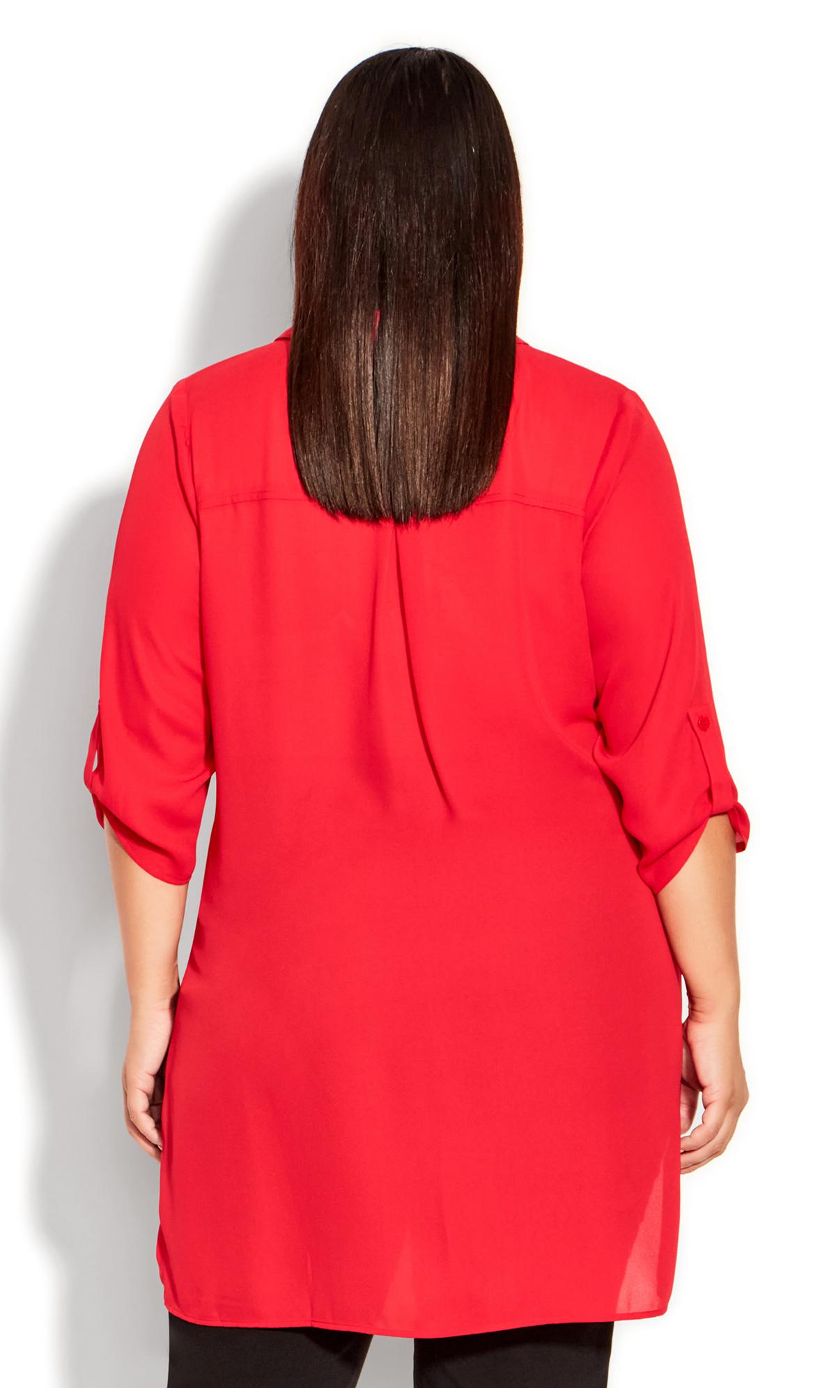 Red Longline Button Detail Blouse