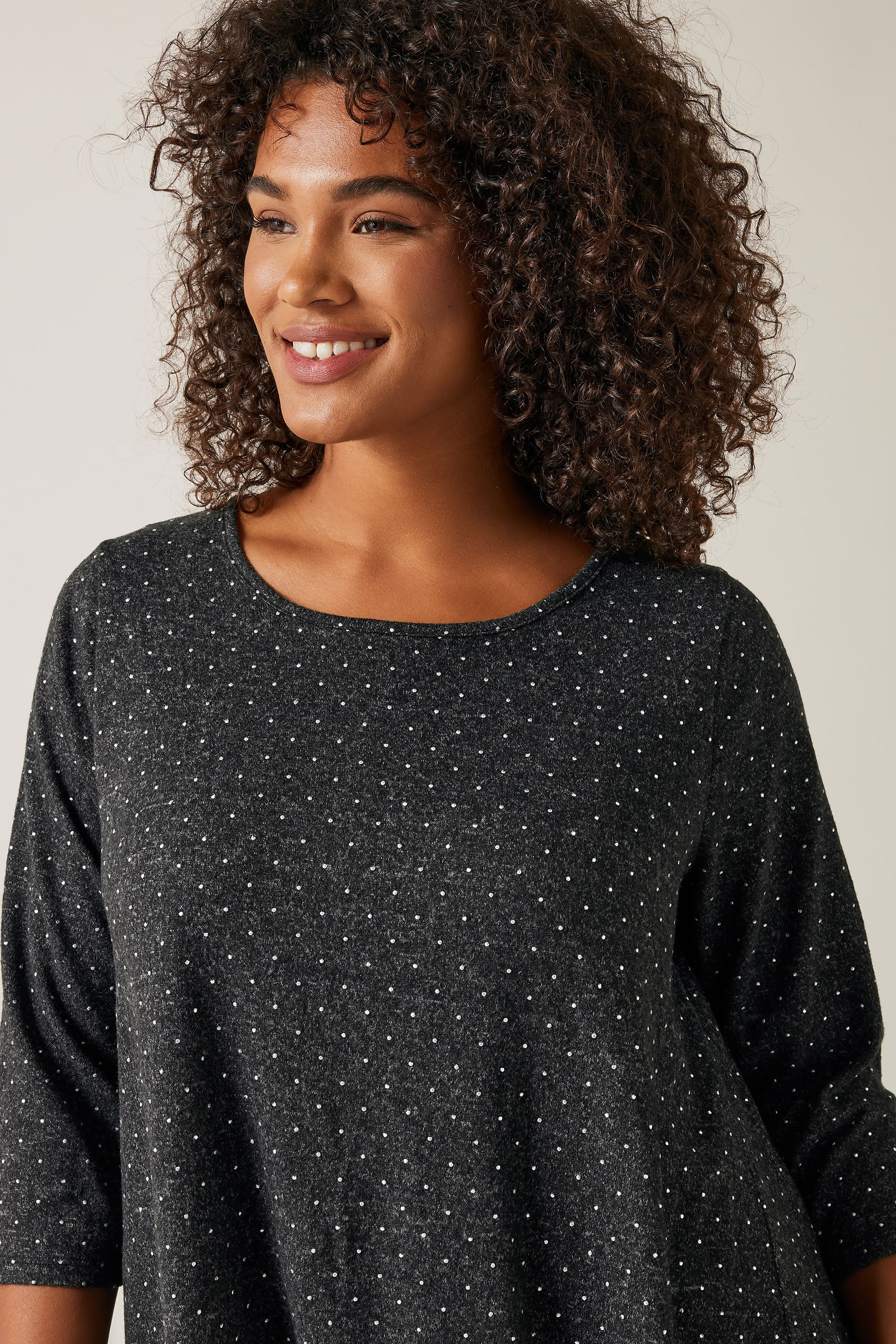 EVANS Plus Size Charcoal Grey Studded Detail Hanky Hem Top | Evans 4