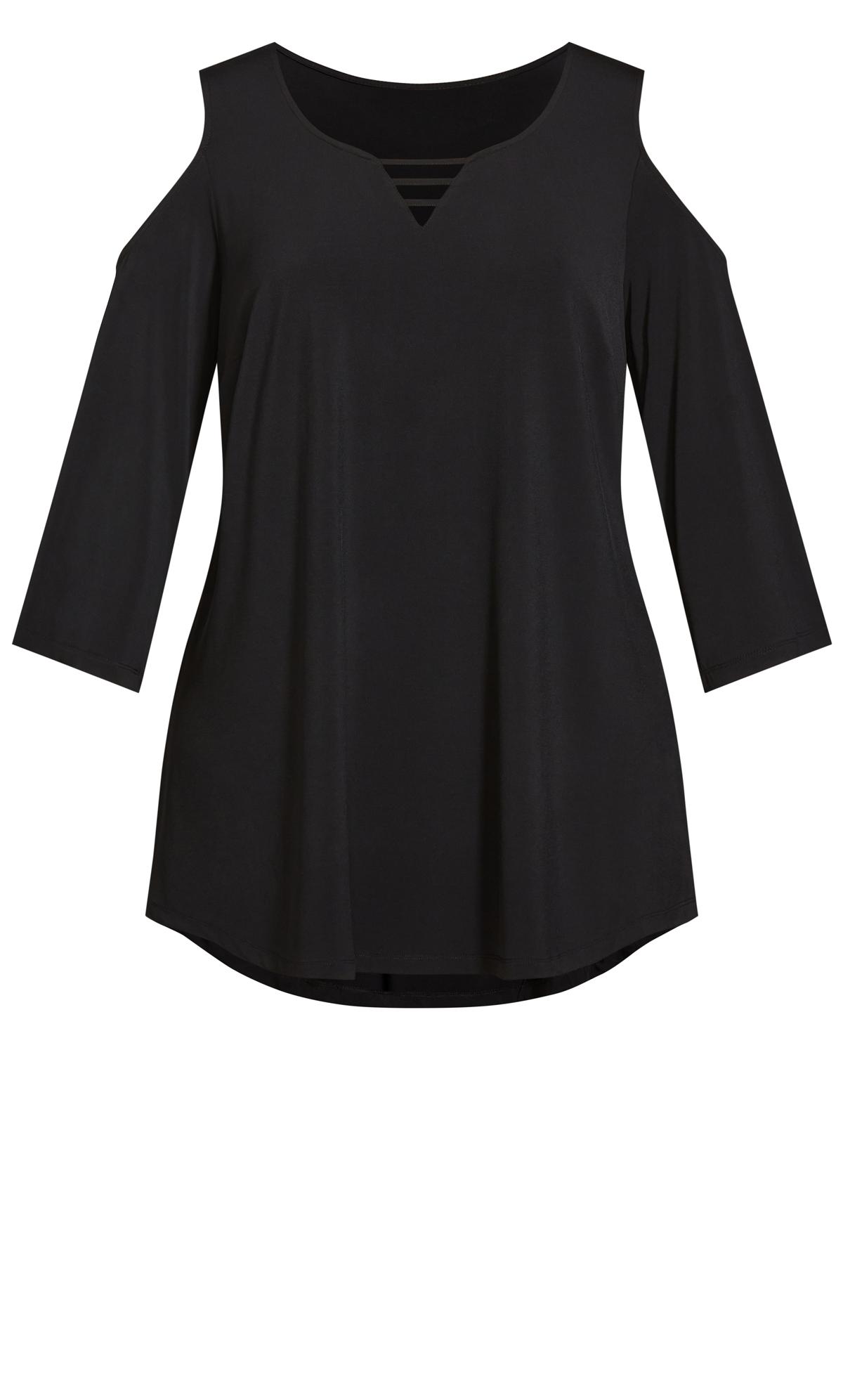 Evans Black Cut Out Cold Shoulder Tunic Top | Evans