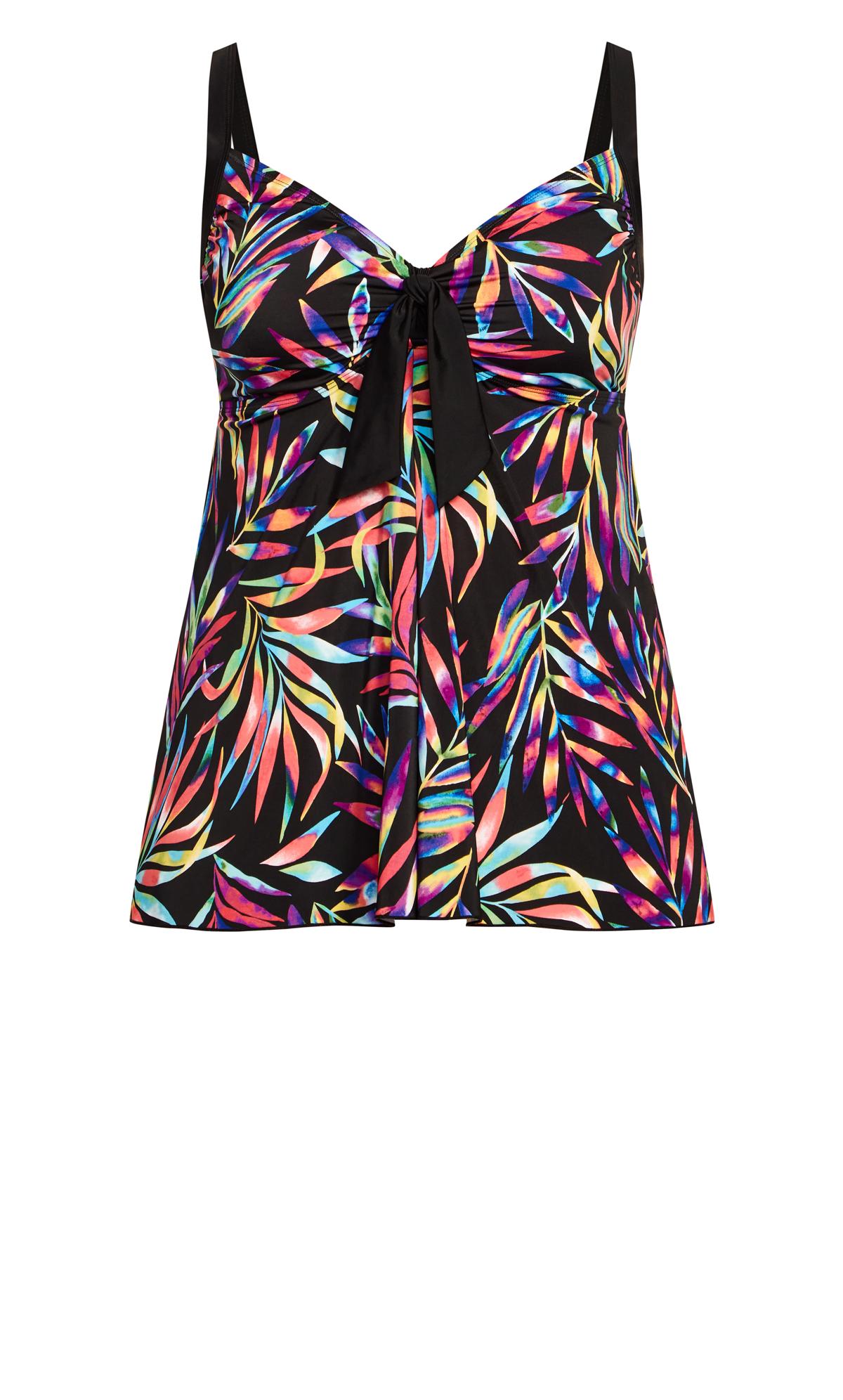 Evans Black Tropical Palm Print Tankini Top | Evans