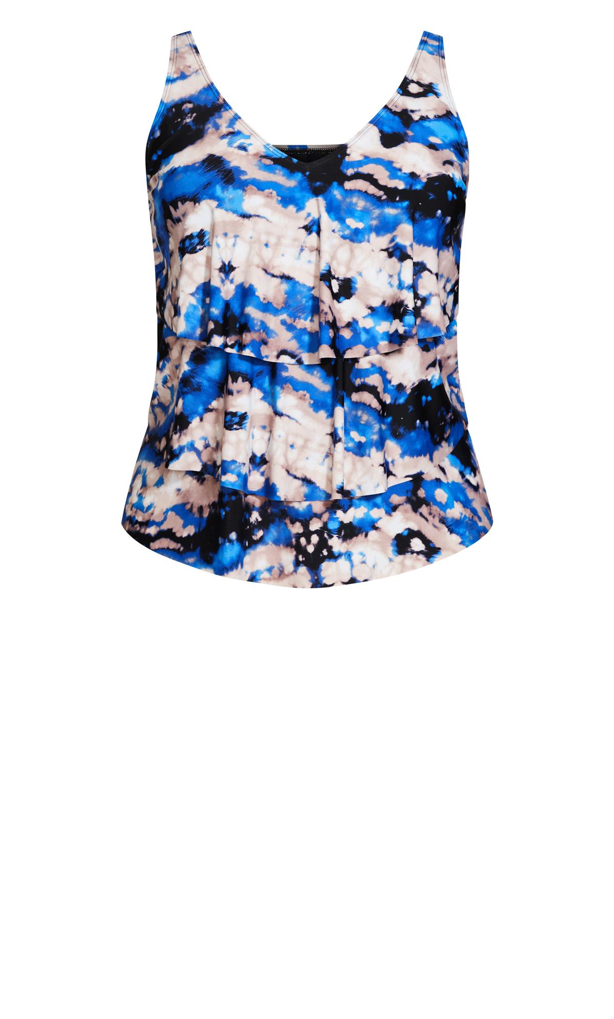 Evans Blue Wave Print Tiered Tankini Top 3