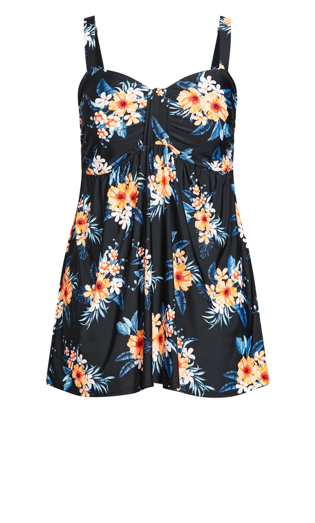 Flared Navy Floral Print Swim Dress | Evans