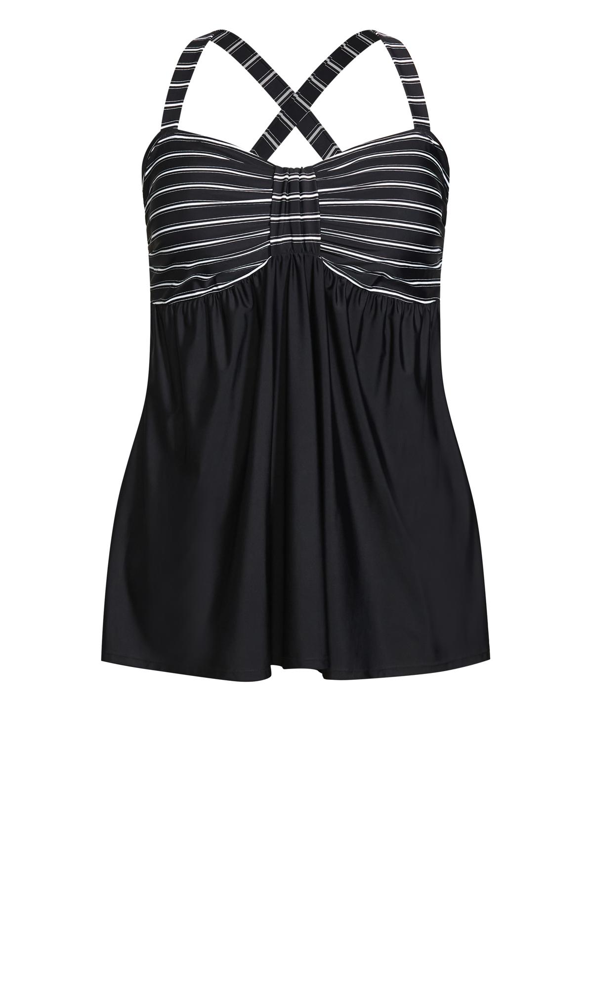 Flared Black Stripe Print Swim Dress | Evans