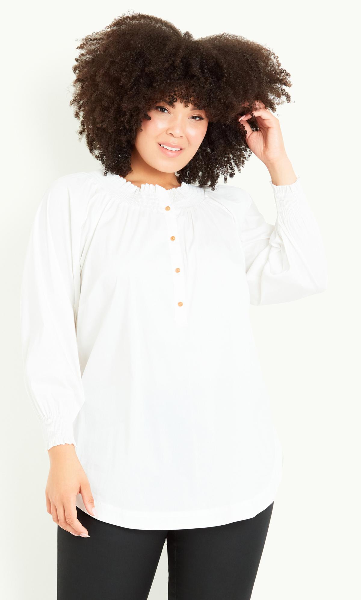 Evans White Ruched Neck Smock Tunic Top 1