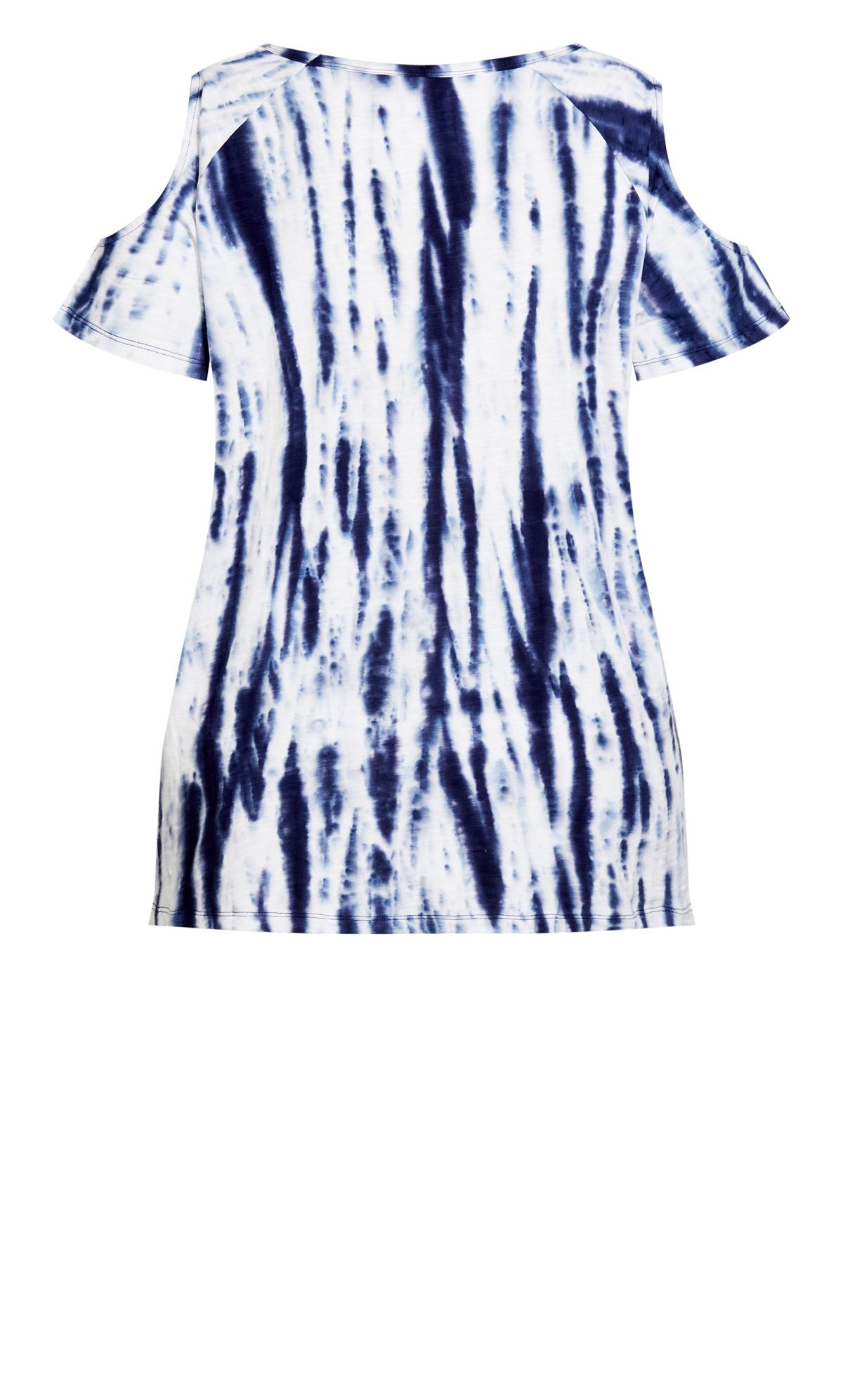 Evans Navy & White Tie Dye Tie Front Cold Shoulder T-Shirt | Evans