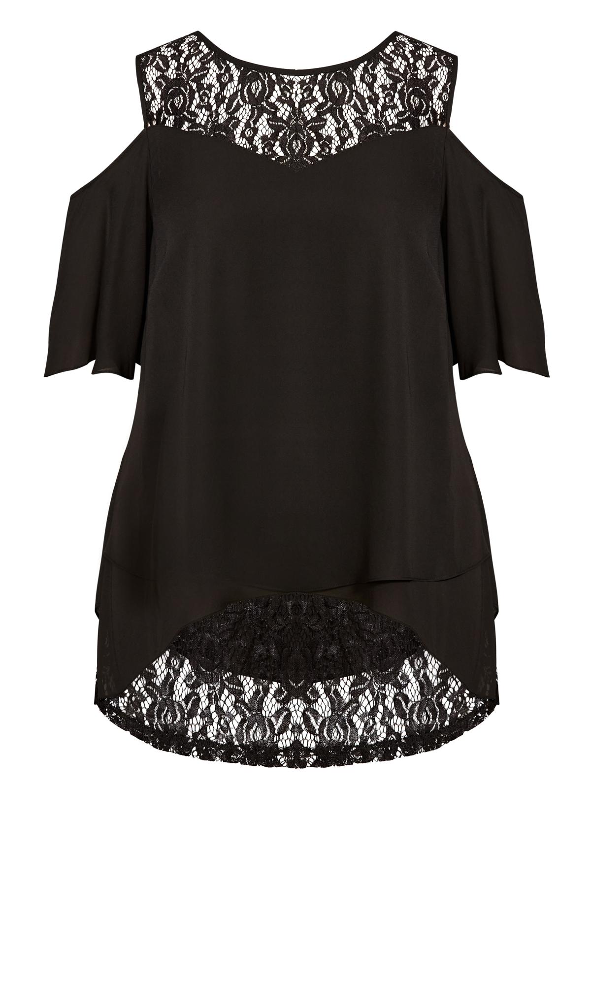 Evans Black Sara Lace Cold Shoulder Top | Evans