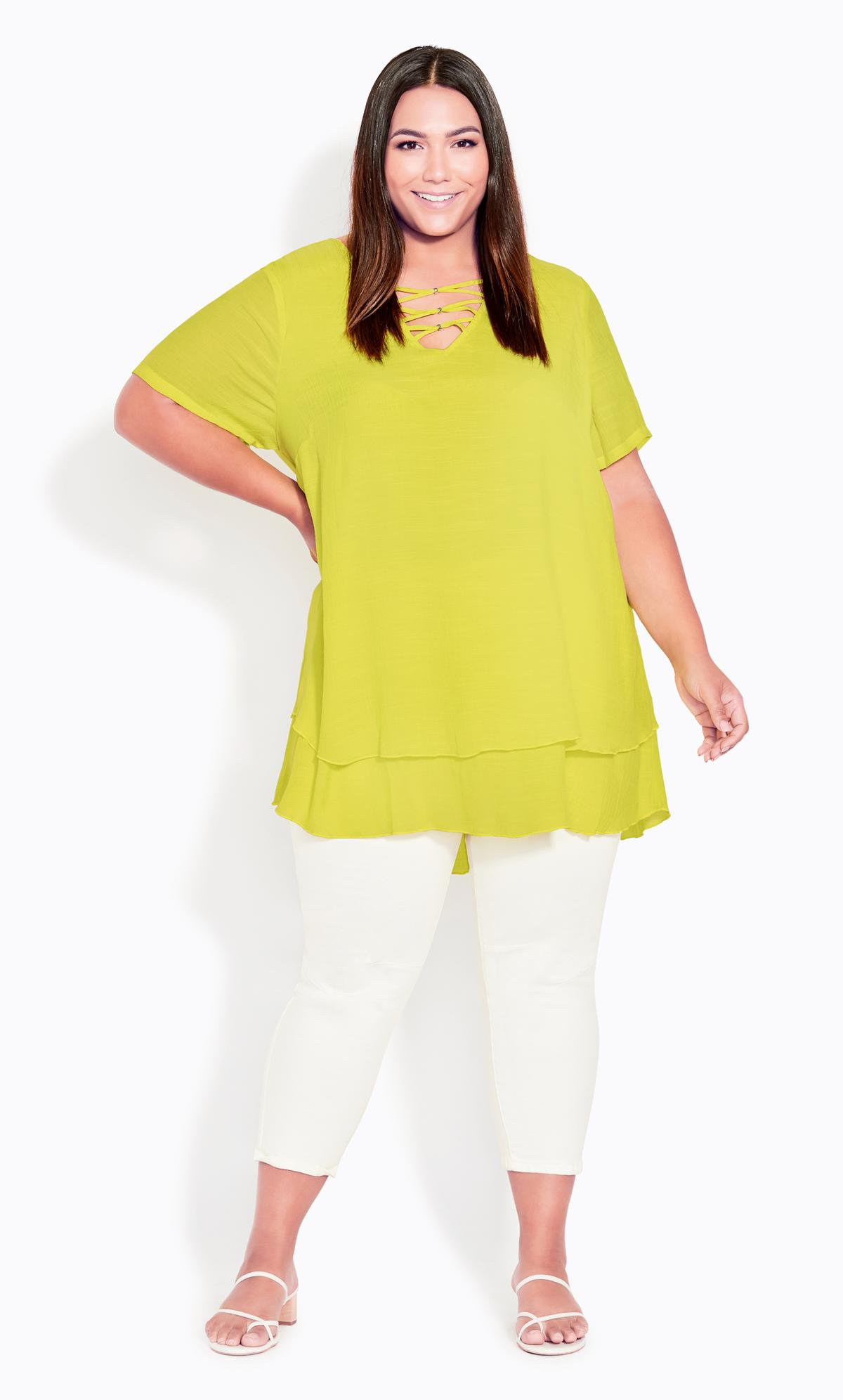 Marion Flutter Sleeve Citrus Caged Tunic  1