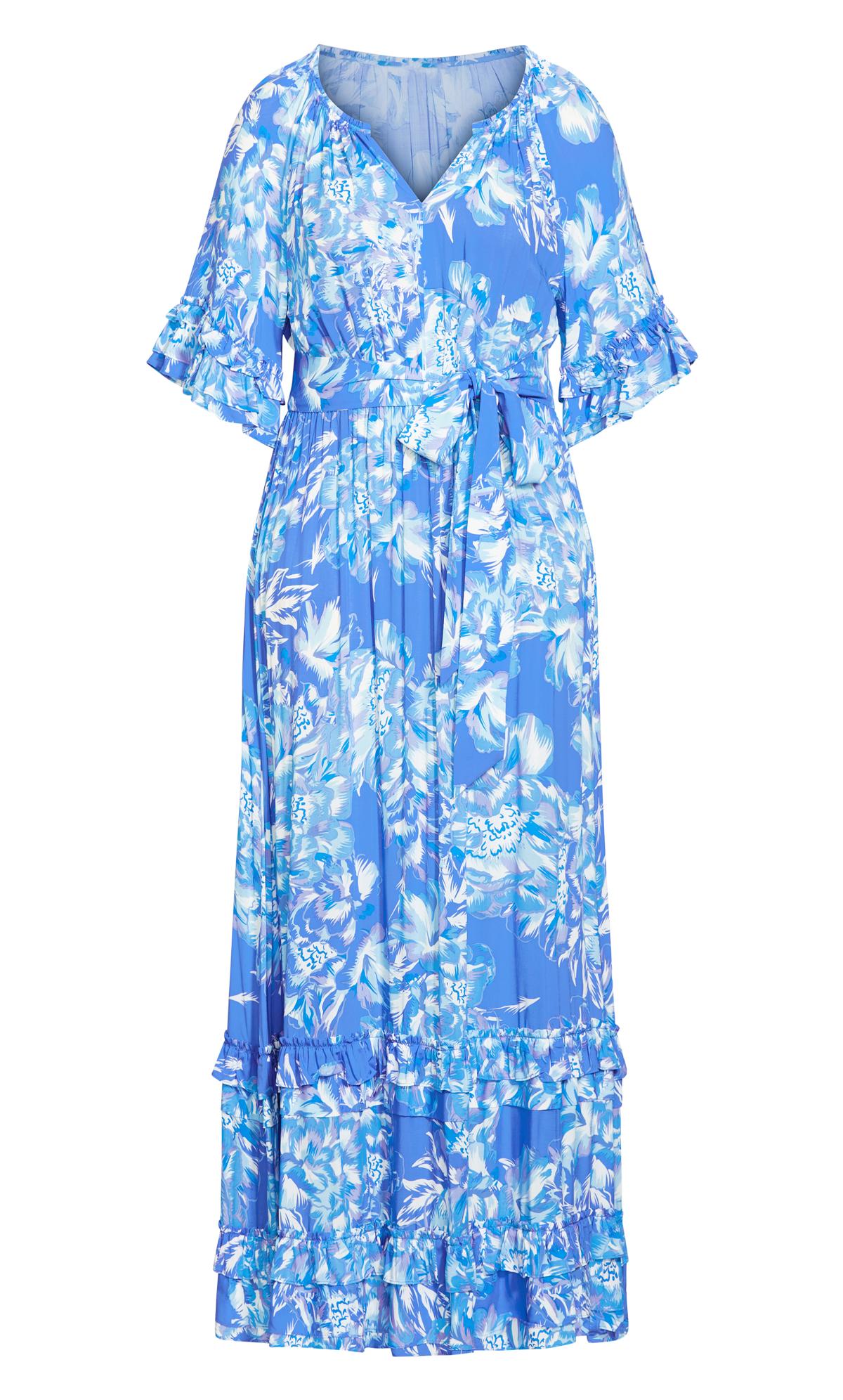 Evans Blue Floral Frill Smock Maxi Dress | Evans