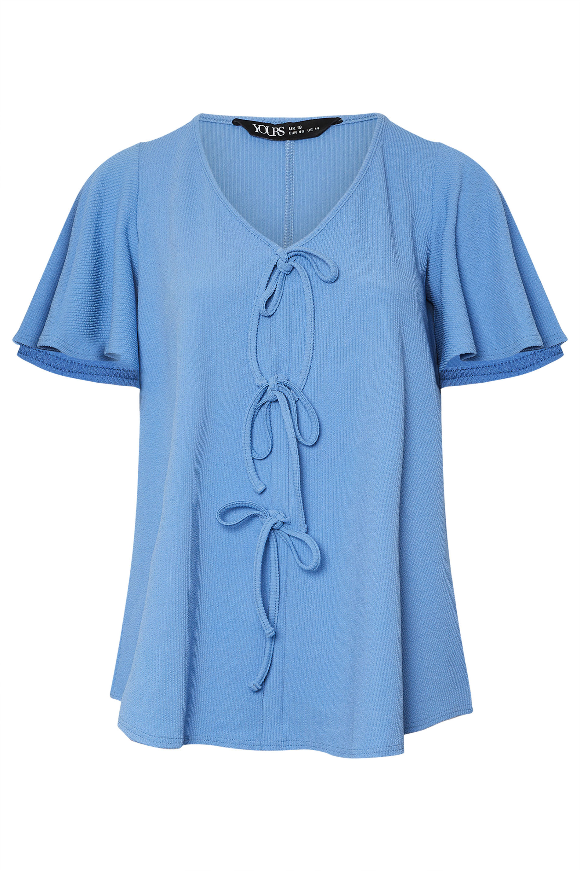 YOURS Plus Size Blue Bow Front Angel Sleeve Top | Yours Clothing 5