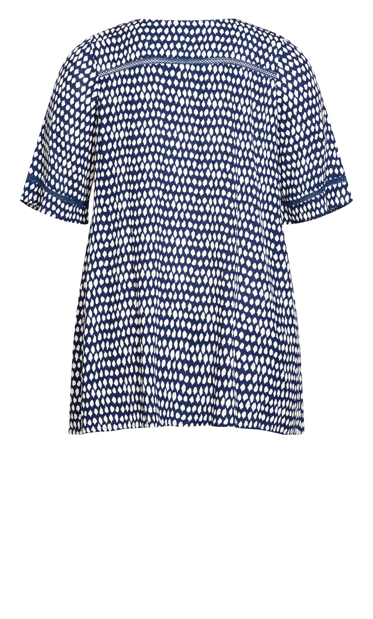 Evans Navy Blue Spot Print Tie Neck Top | Evans