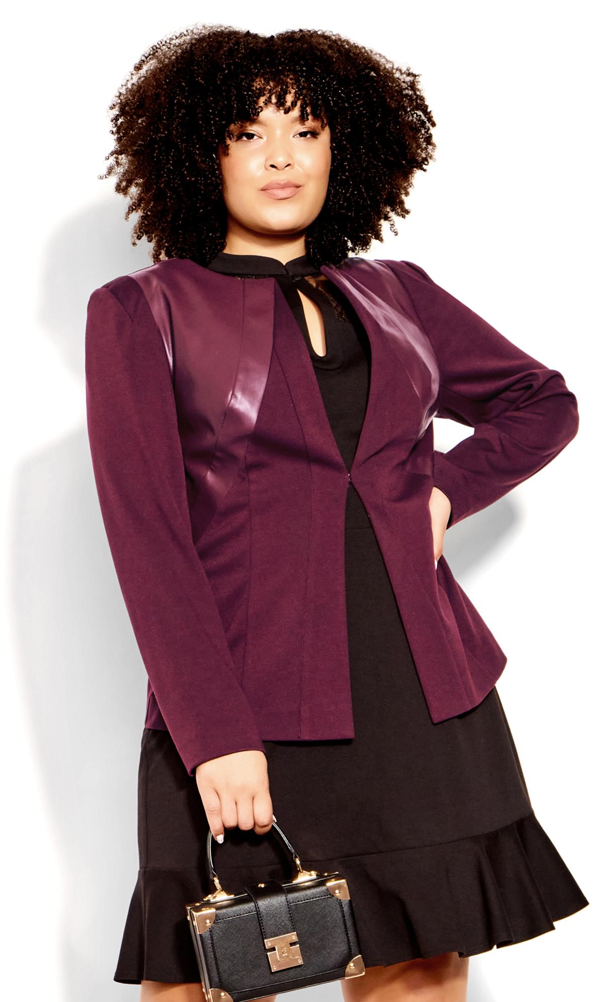 City Chic Purple Faux Leather Detail Blazer | Evans 2