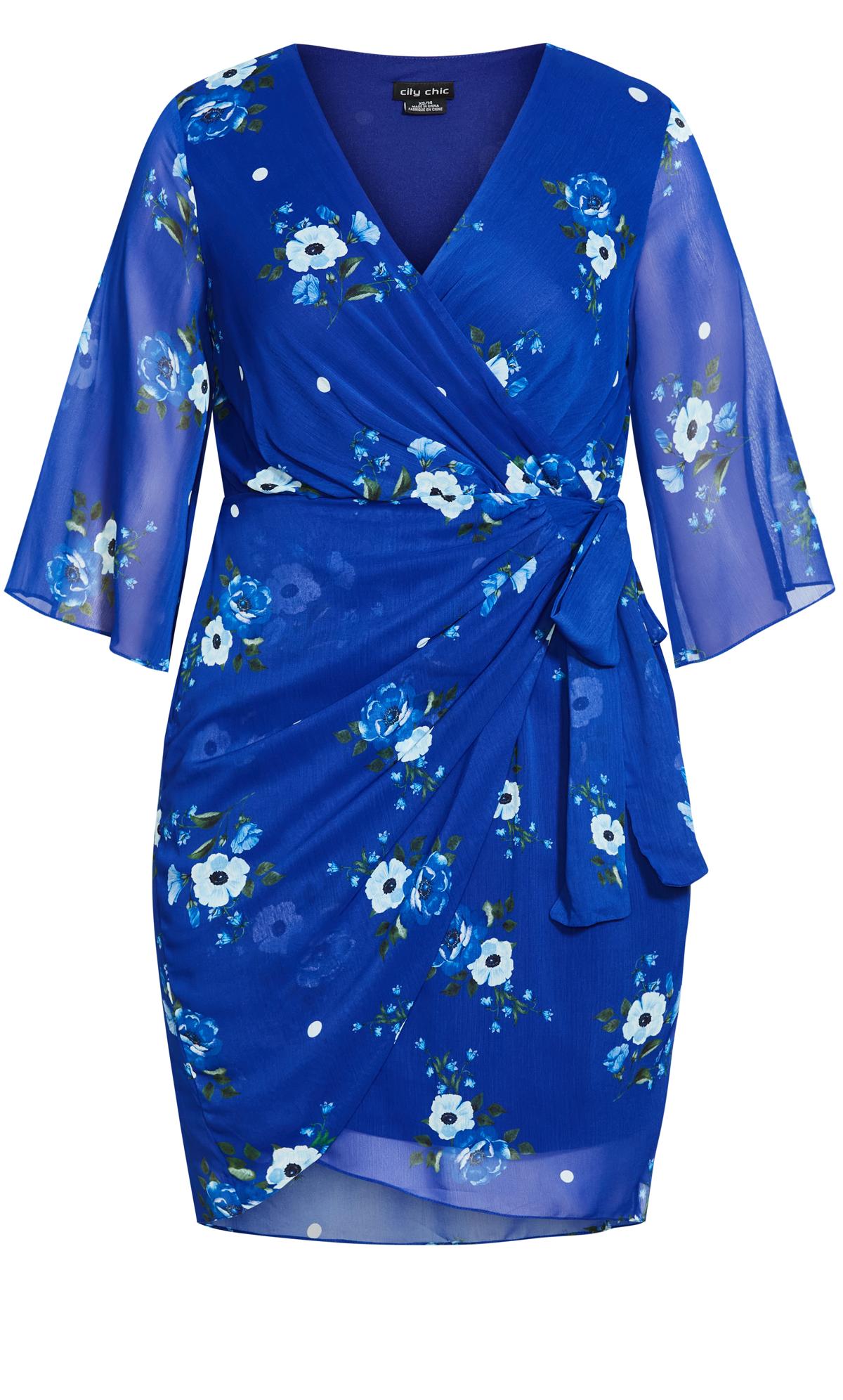 City Chic Blue Floral Print Wrap Dress
