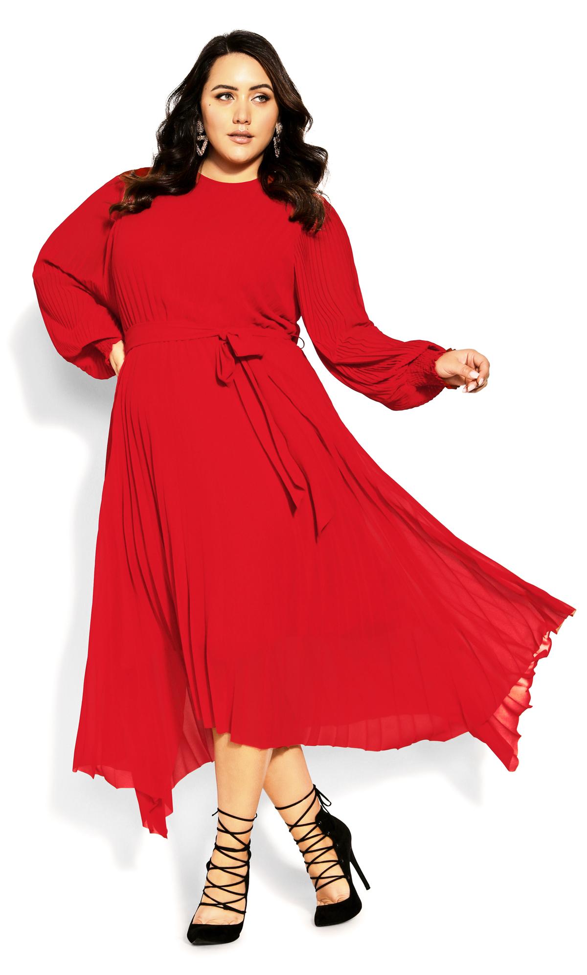 Natalie Crimson Pleated Long Sleeve Midi Dress 1