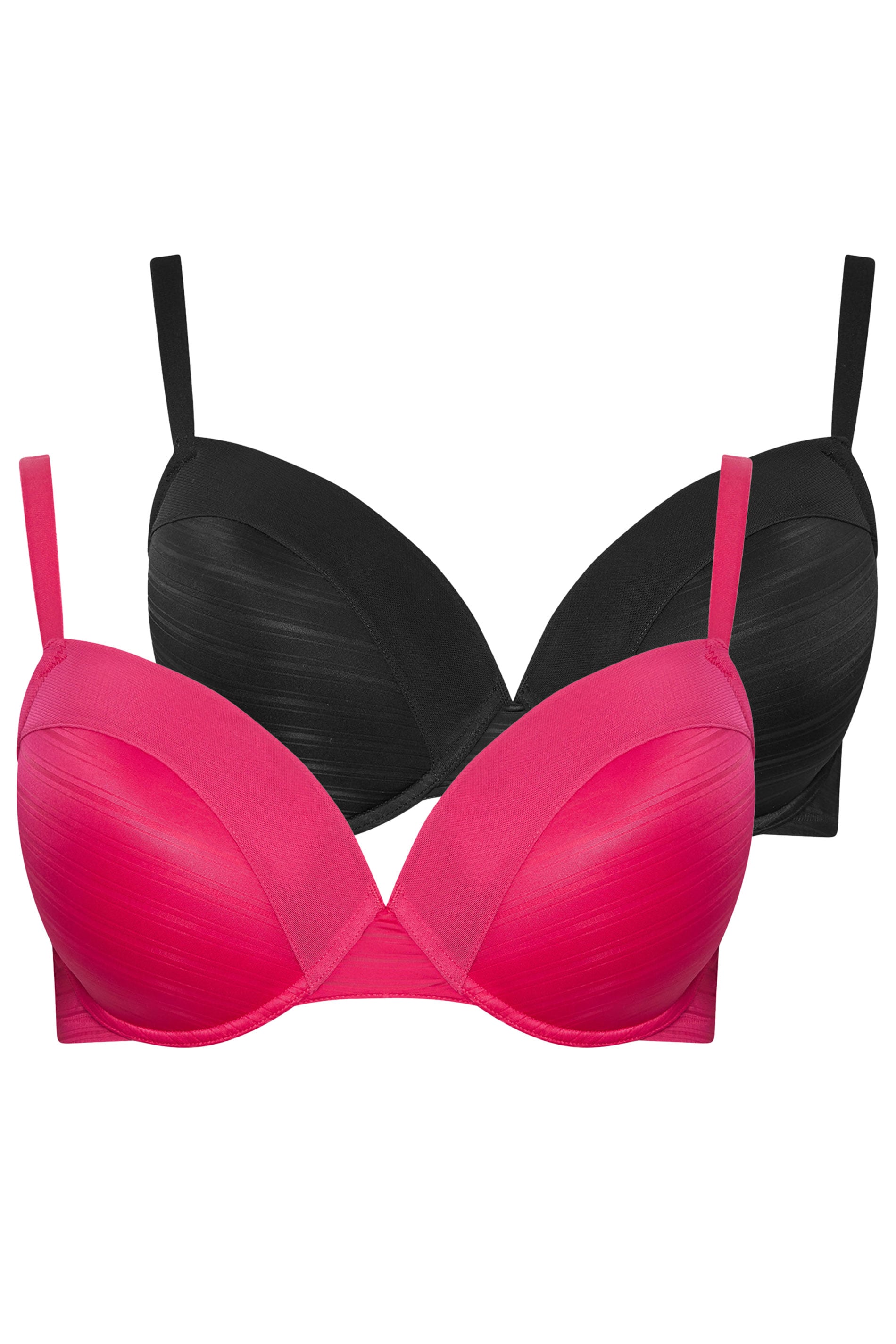 YOURSET 2 PACK Plus Size Black & Pink Burnout Stripe T-Shirt Bras | Yours Clothing 8