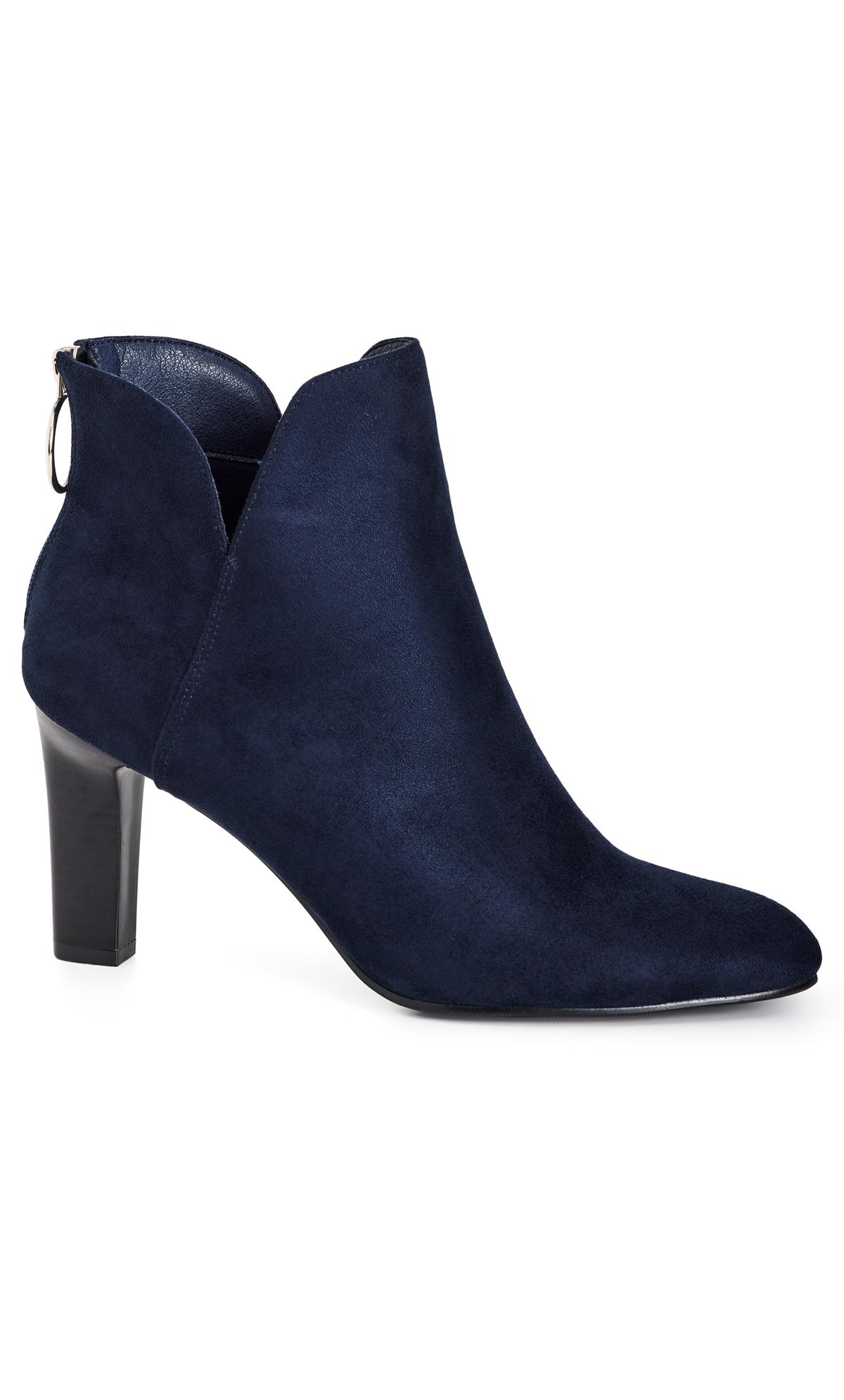 City Chic Navy WIDE FIT Suede Effect Heeled Ankle Boot 1