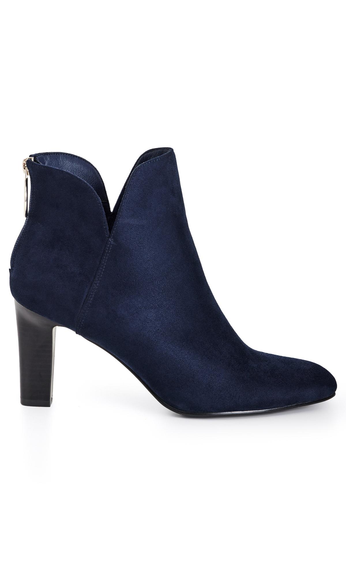 City Chic Navy WIDE FIT Suede Effect Heeled Ankle Boot 2