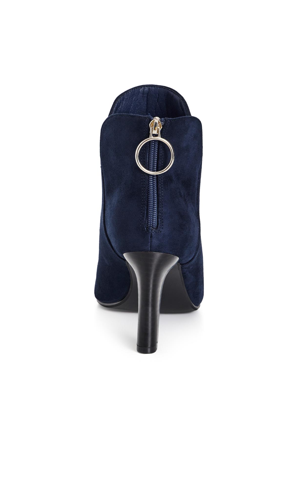 City Chic Navy WIDE FIT Suede Effect Heeled Ankle Boot 3