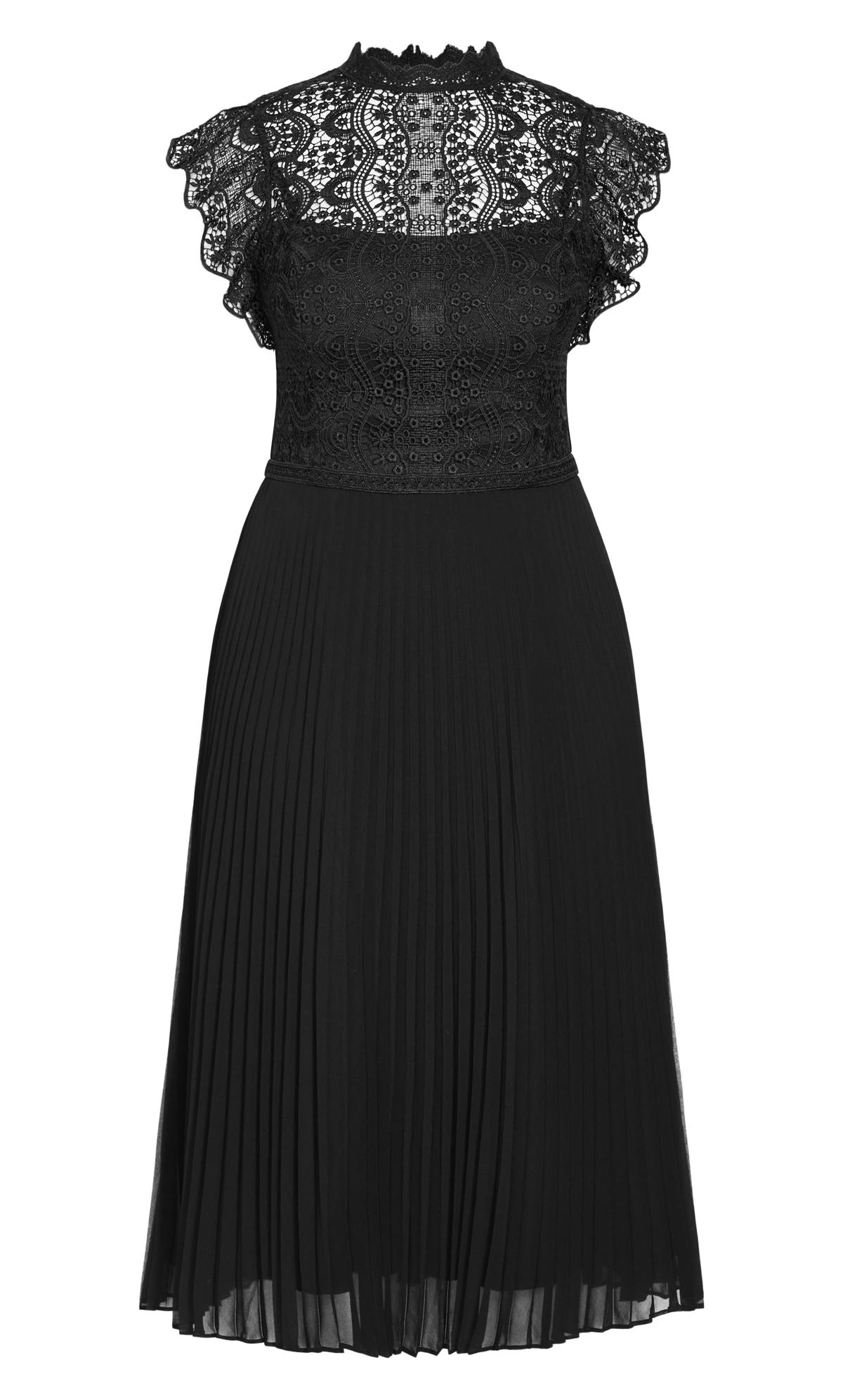 City Chic Black Lace High Neck Pleated Midi Dress | Evans