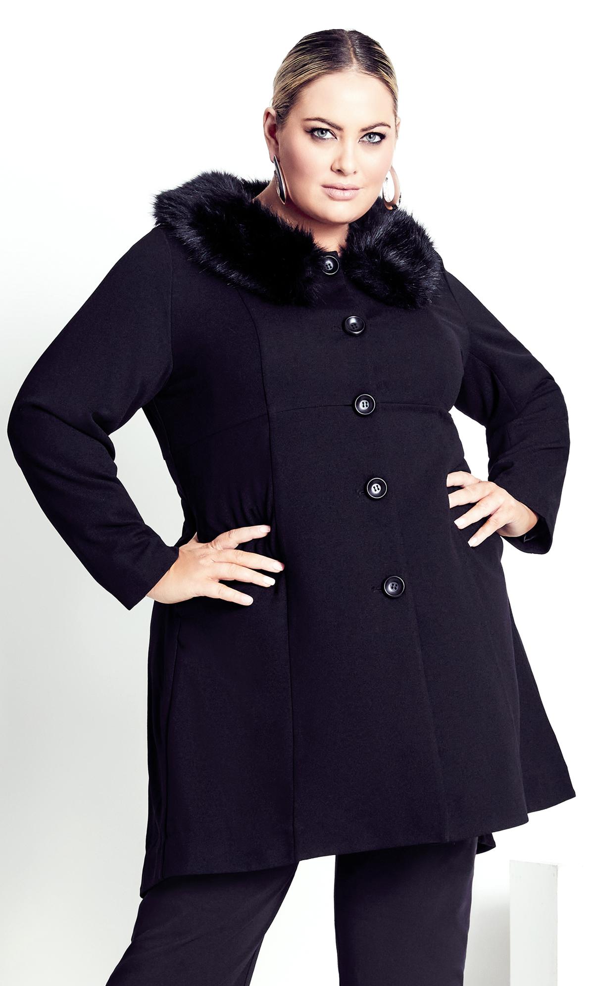 Evans Black Faux Fur Trim Coat 15