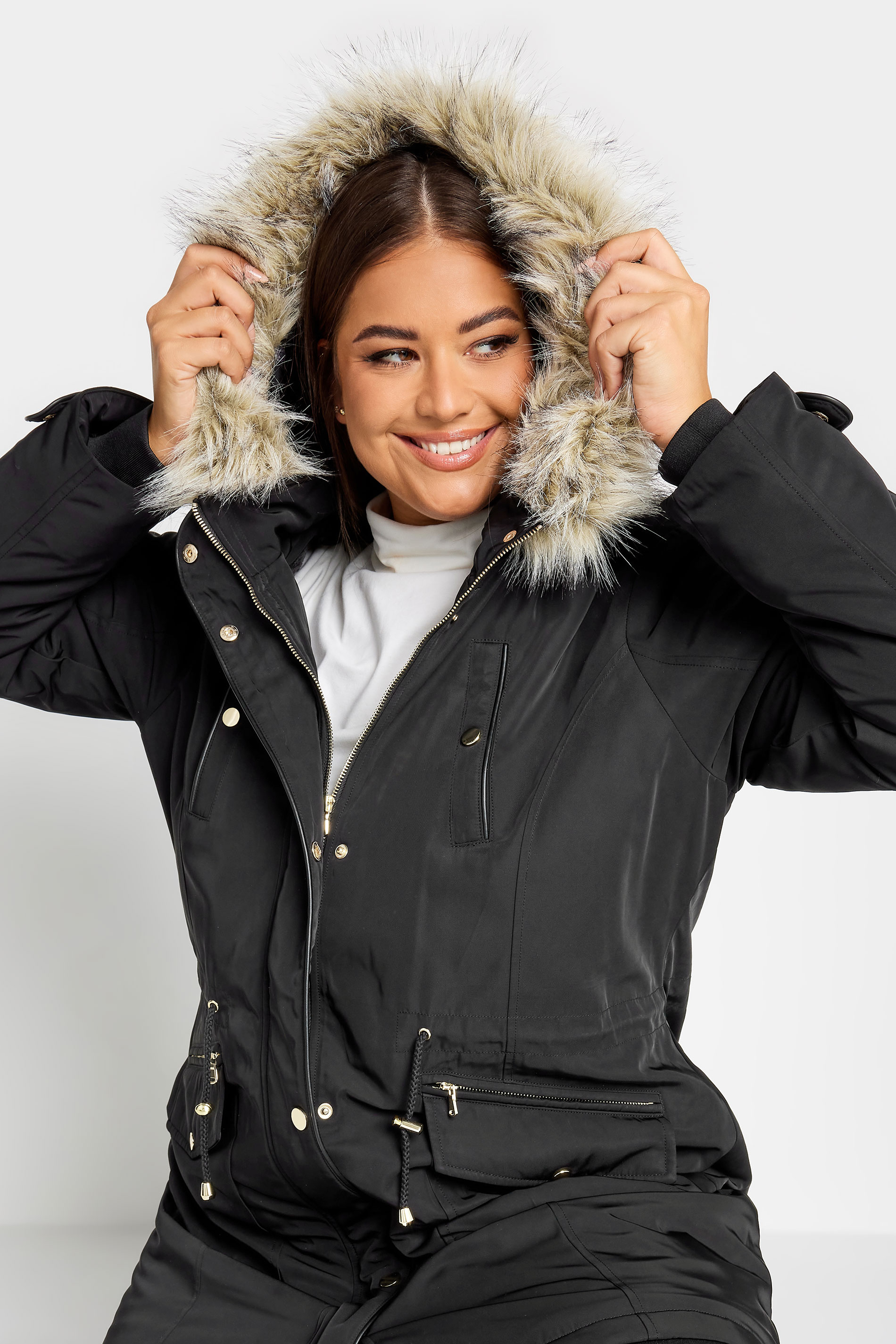 YOURS Plus Size Black Faux Fur Trim Hooded Parka Coat | Yours Clothing 5