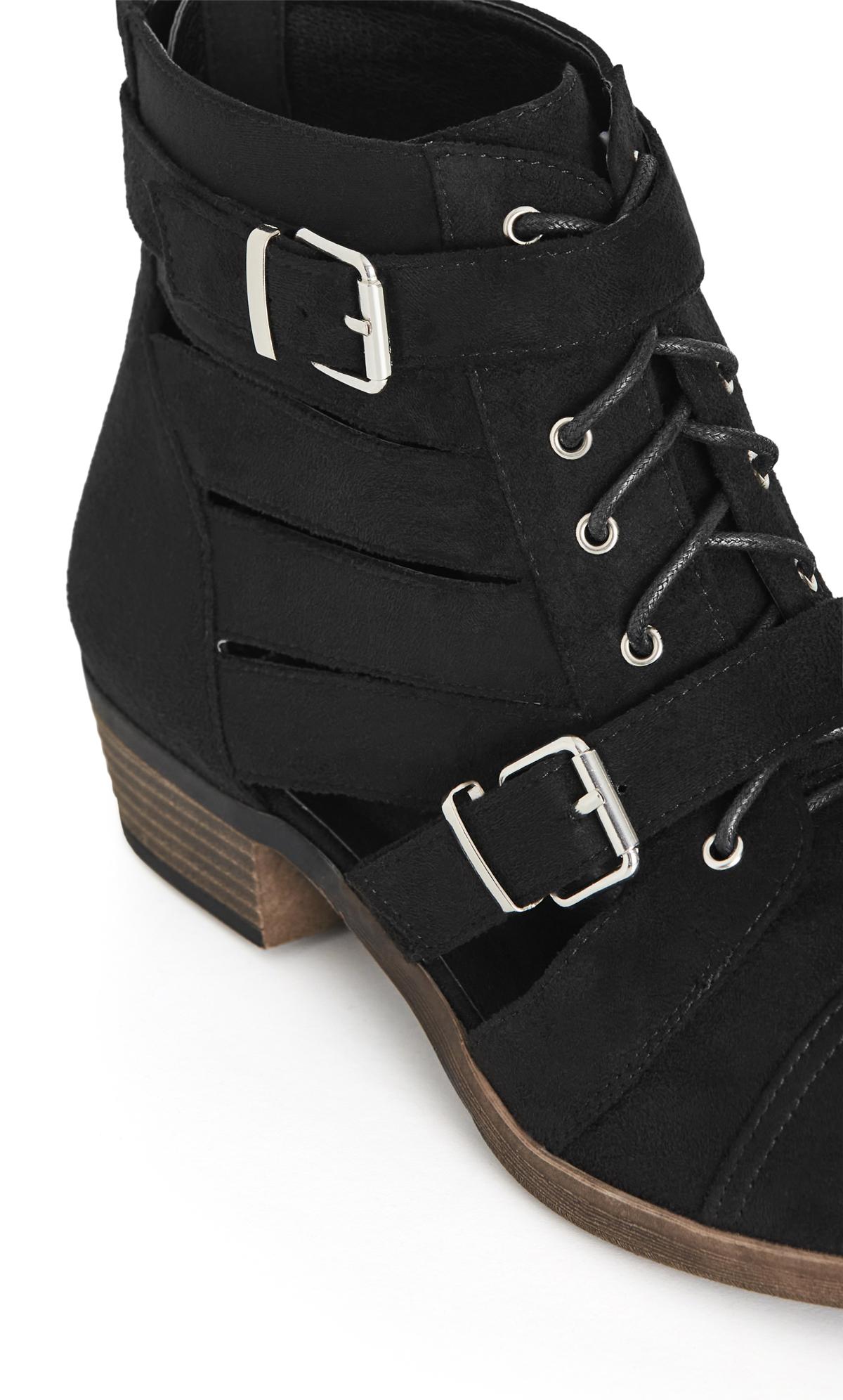 Evans Black Cut Out Lace Up Ankle Boots Evans
