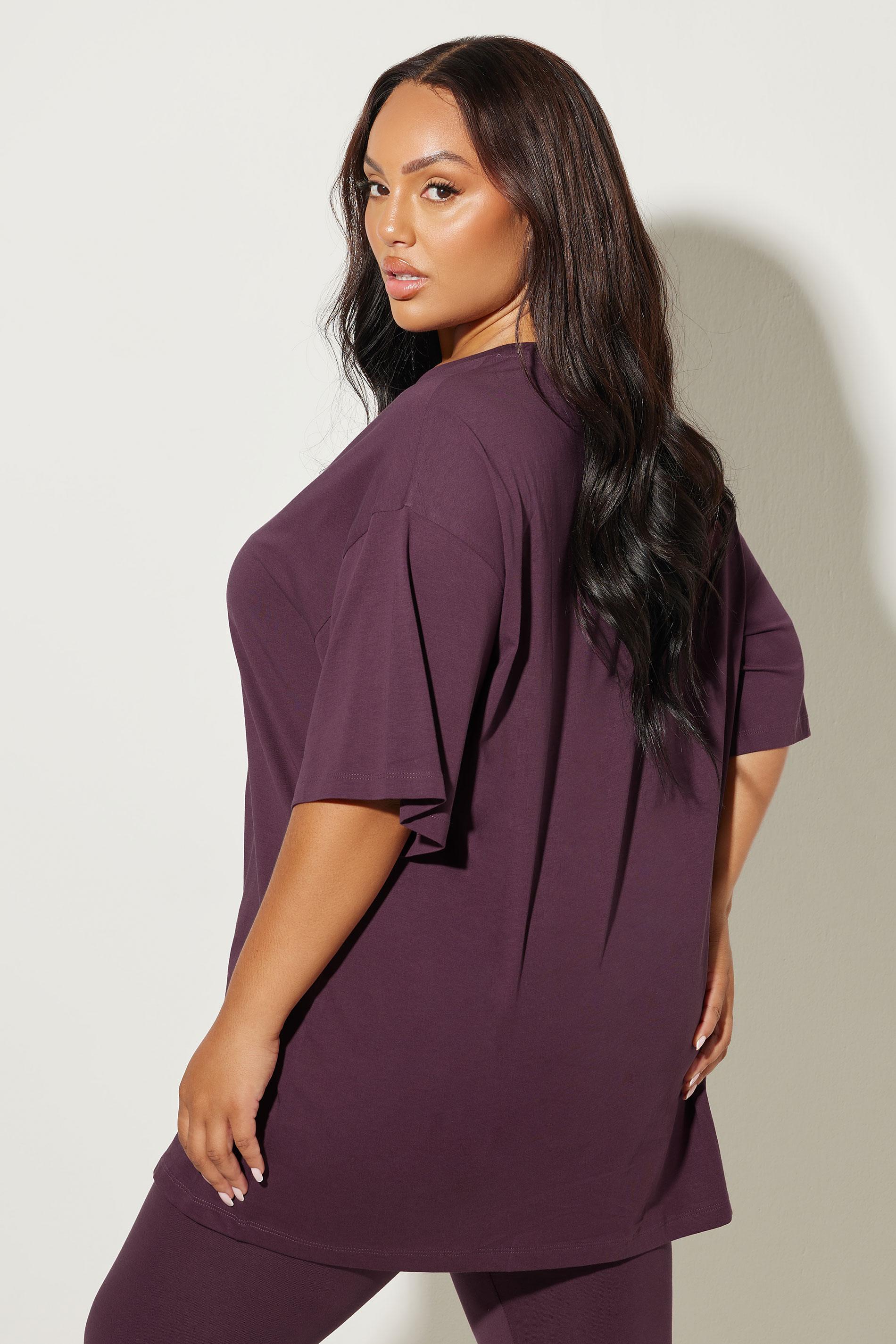 YOURS Plus Size Dark Purple Relaxed Longline T-Shirt | Yours Clothing 4