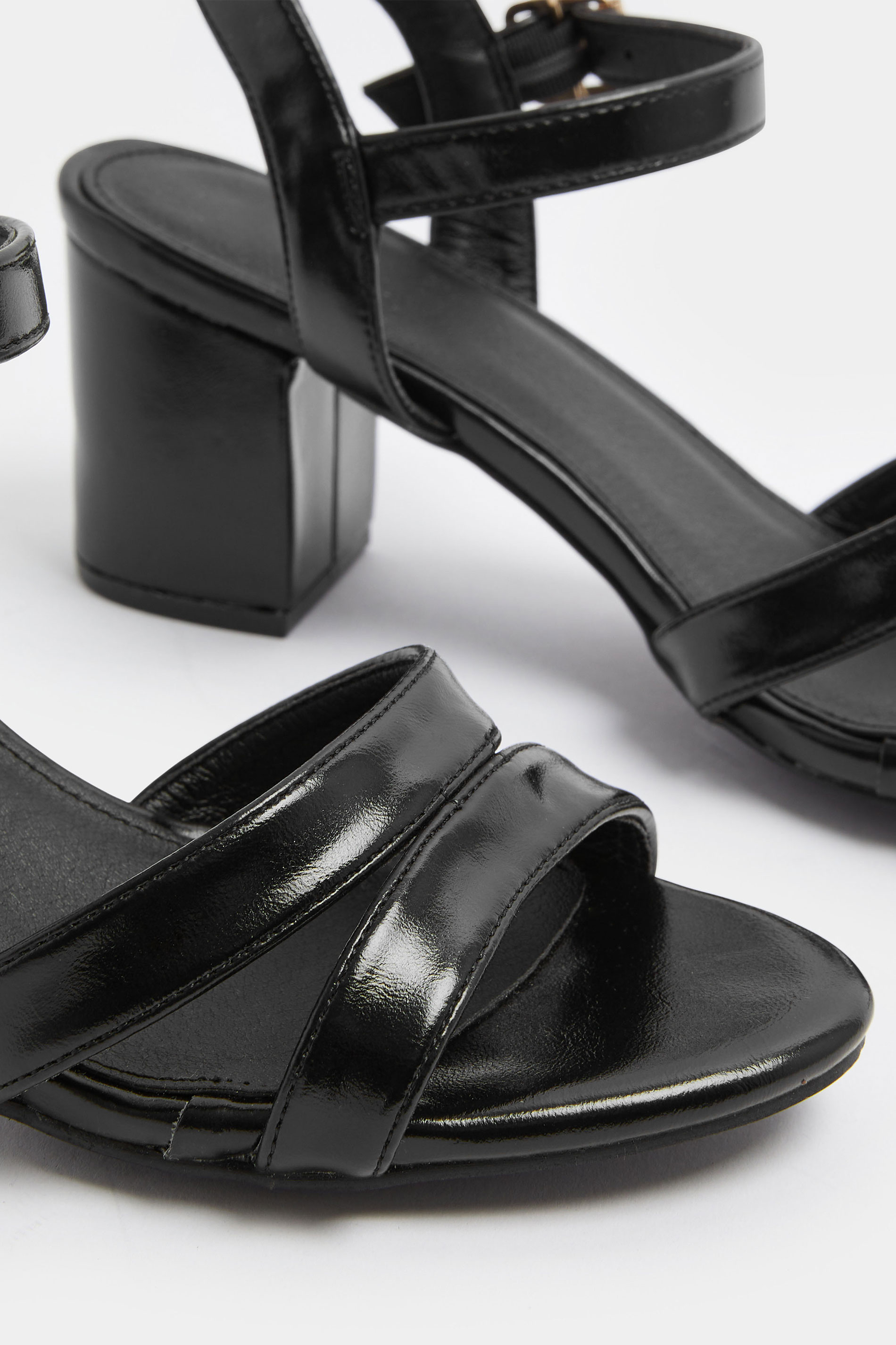 Black Faux Leather Mid Block Heel Sandals In Wide E Fit | Yours Clothing 5