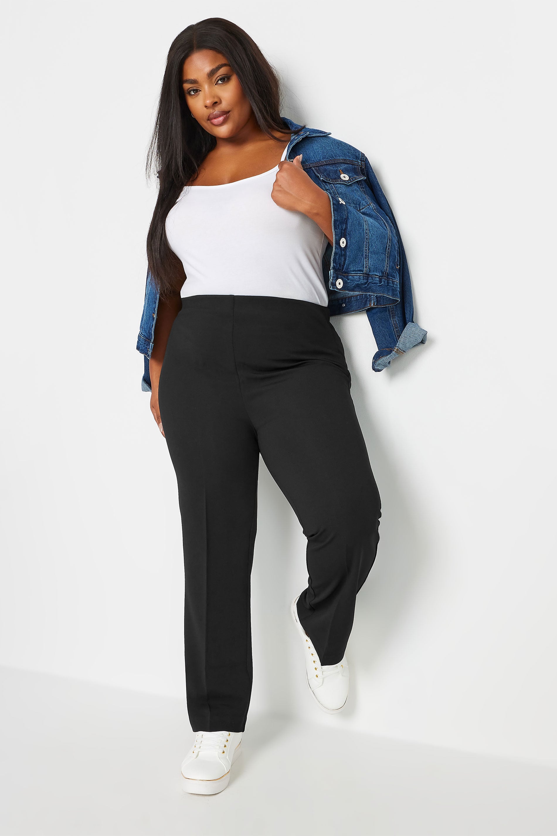 Plus Size Black Pull On Ribbed Bootcut Stretch Trousers  | Yours Clothing 2