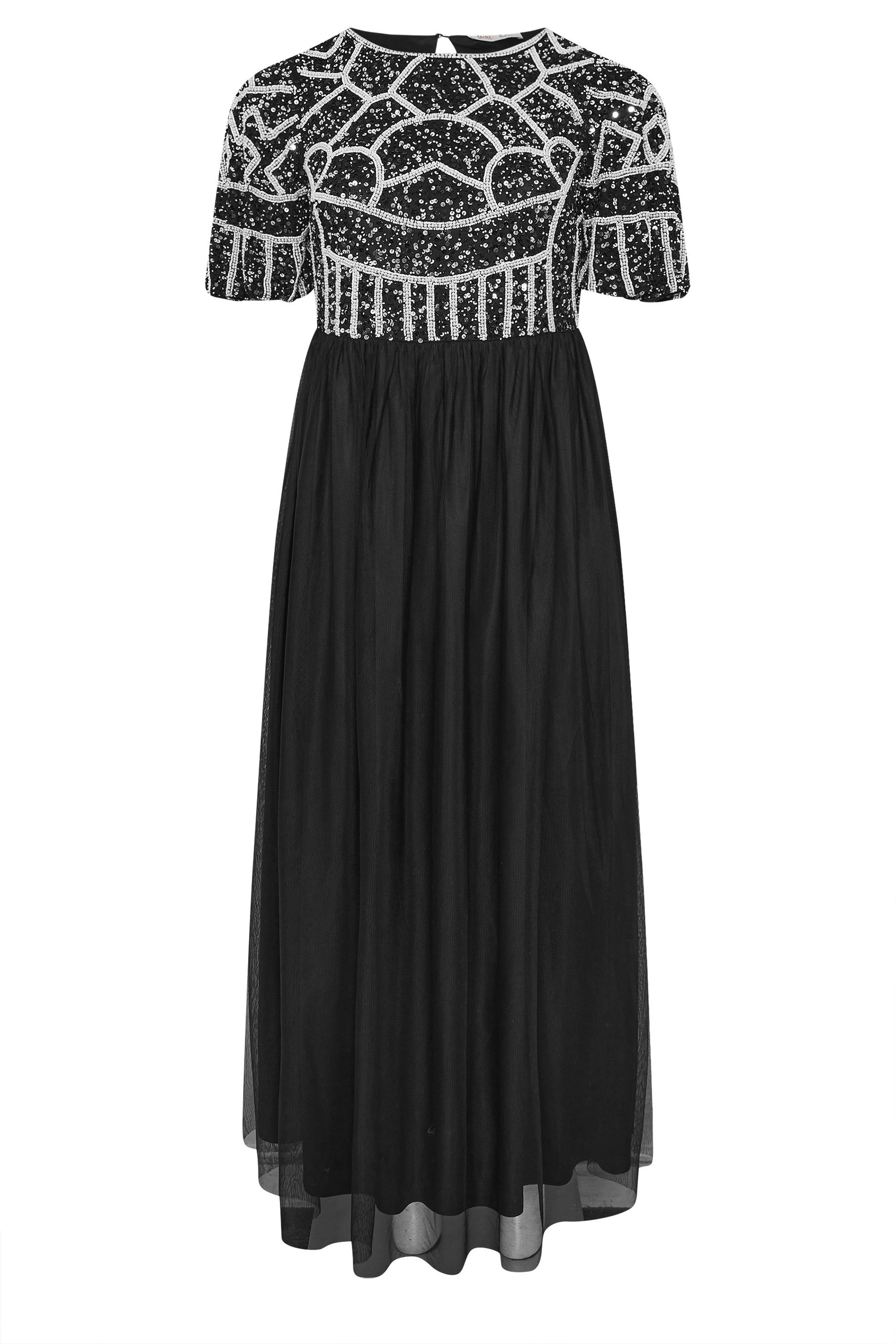 LUXE Plus Size Black Abstract Sequin Embellished Maxi Dress | Yours Clothing 6