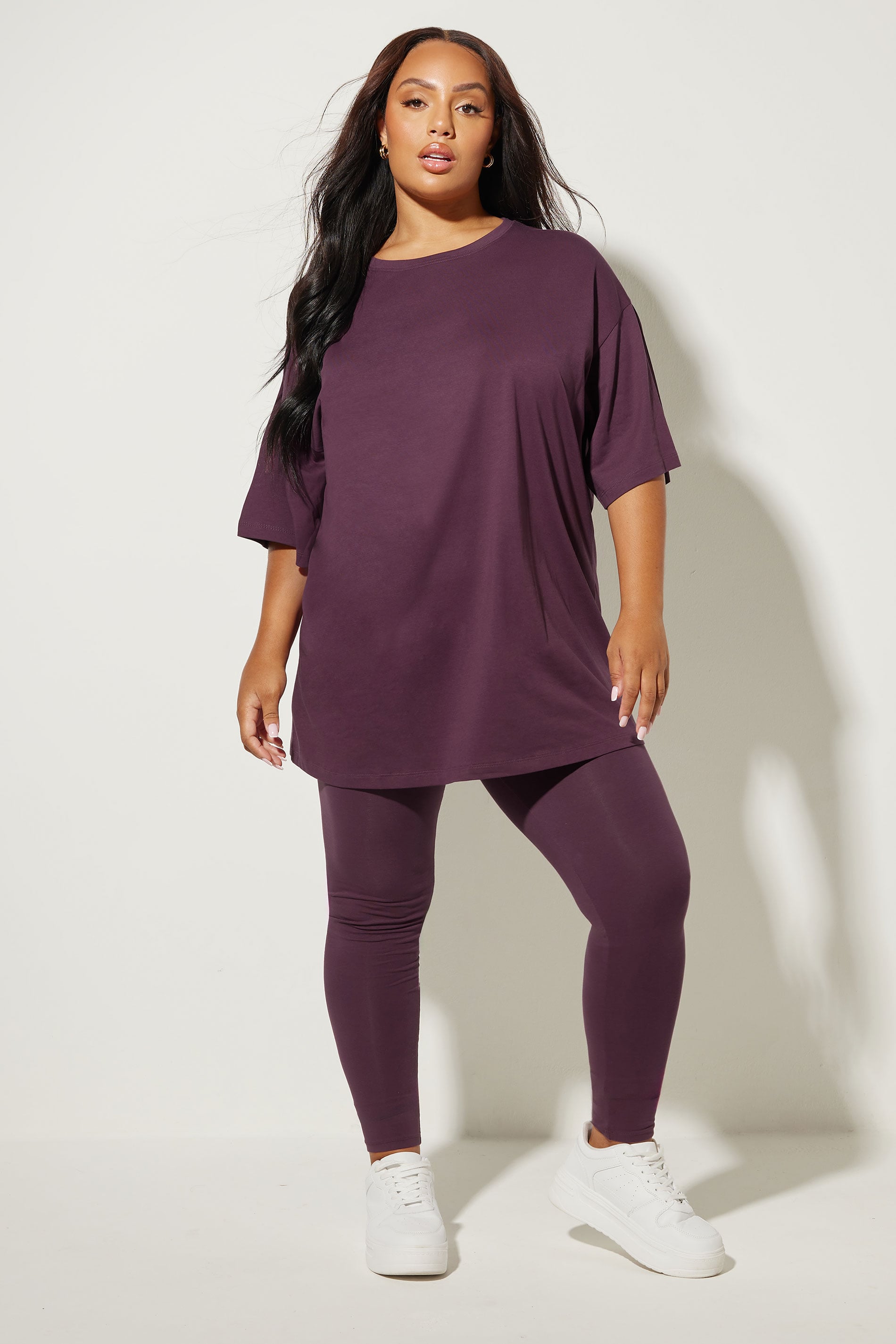 YOURS Plus Size Dark Purple Relaxed Longline T-Shirt | Yours Clothing 1