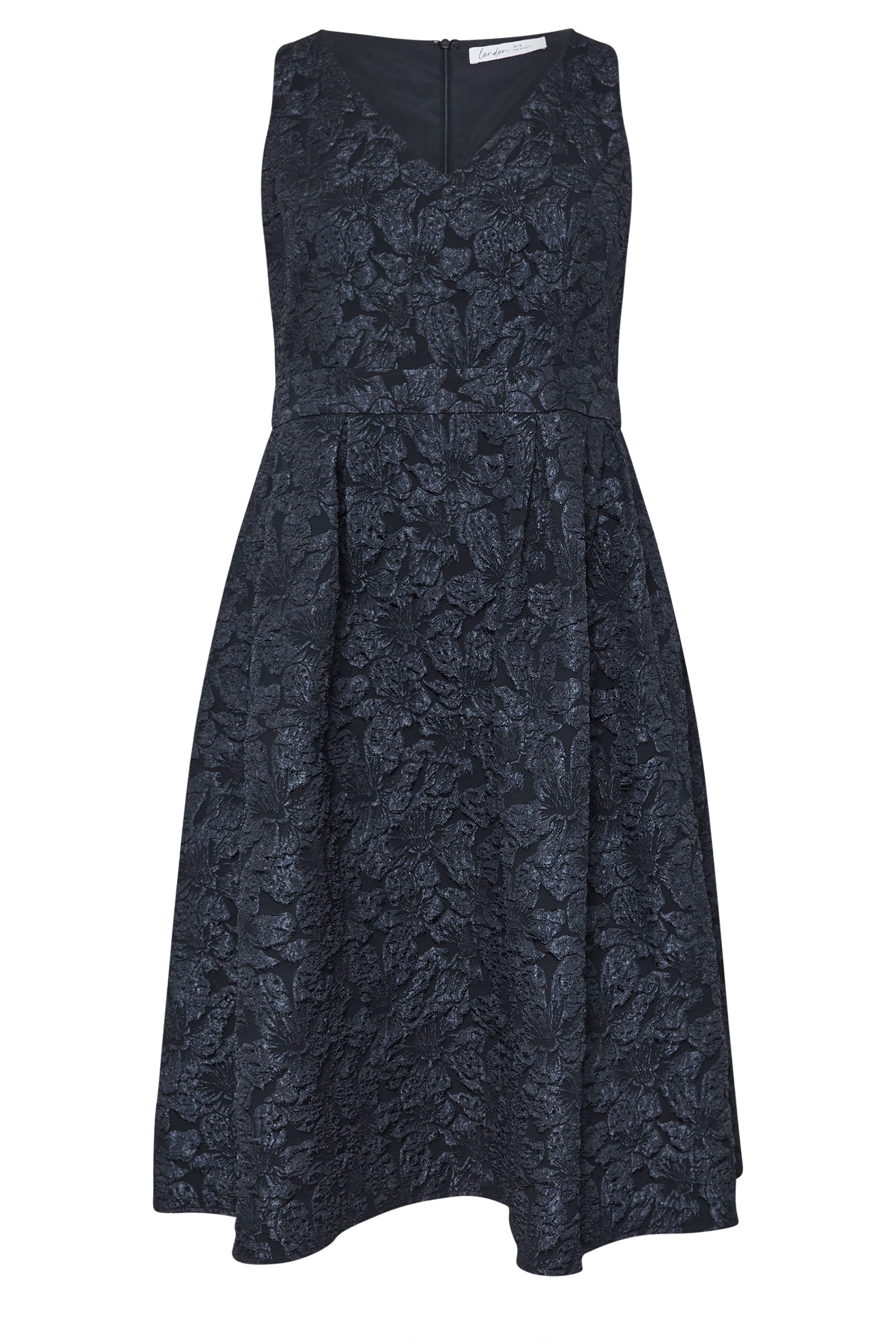 YOURS LONDON Plus Size Navy Blue Floral Jacquard Skater Dress | Yours Clothing 5