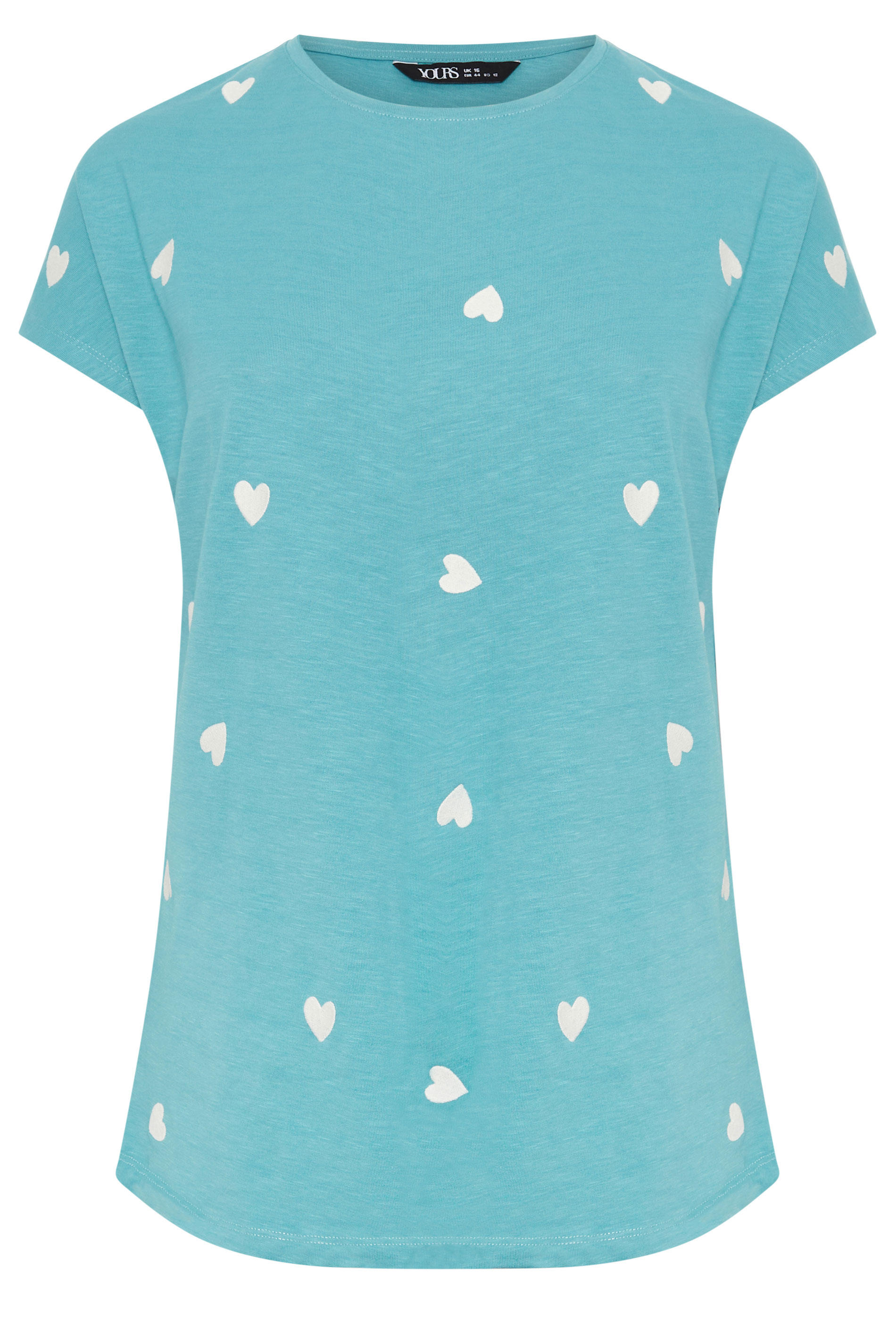 YOURS Plus Size Light Blue Embroidered Heart T-Shirt | Yours Clothing 5