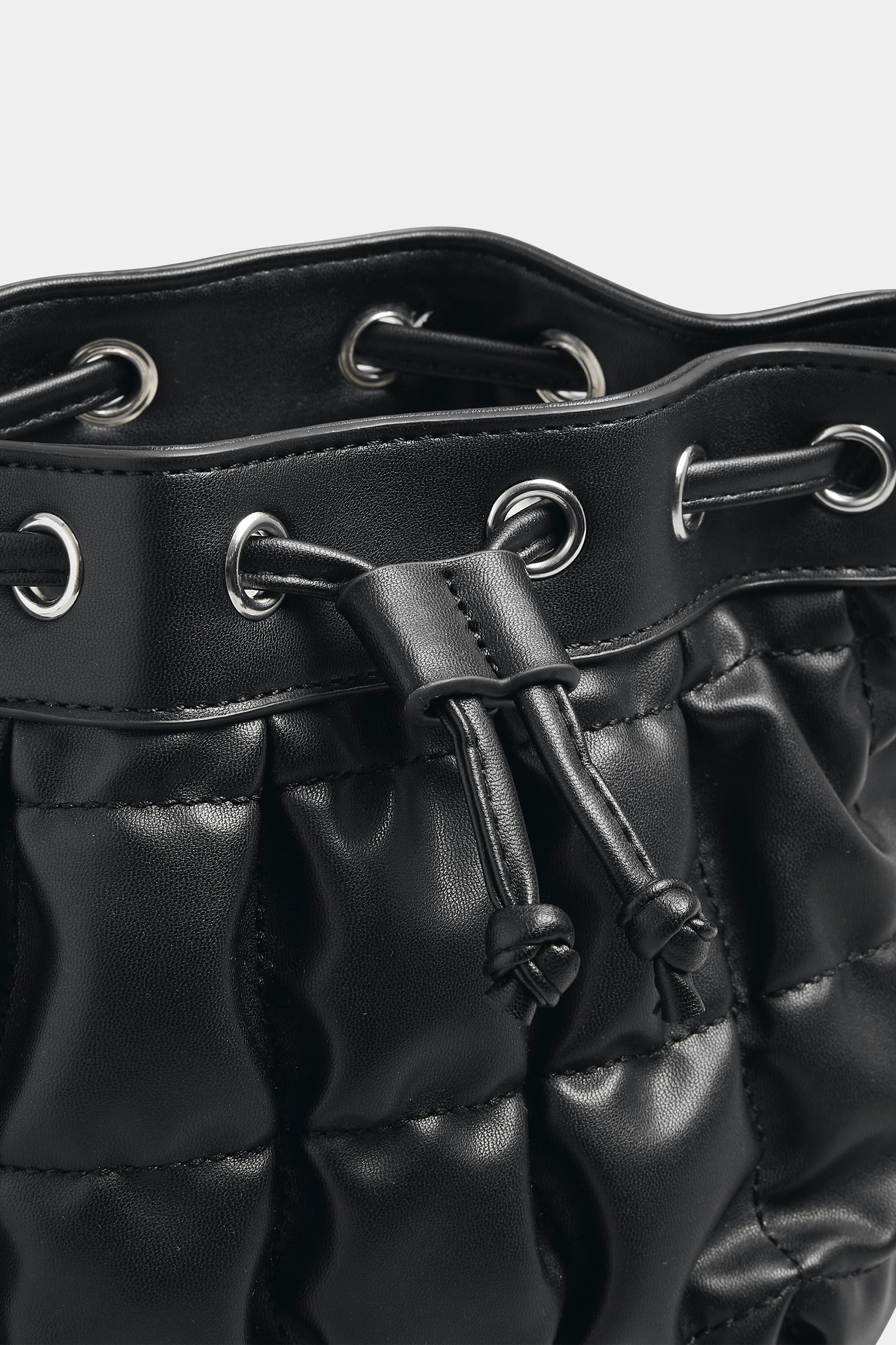 Black Faux Leather Quilted Bucket Bag | Yours Clothing 2