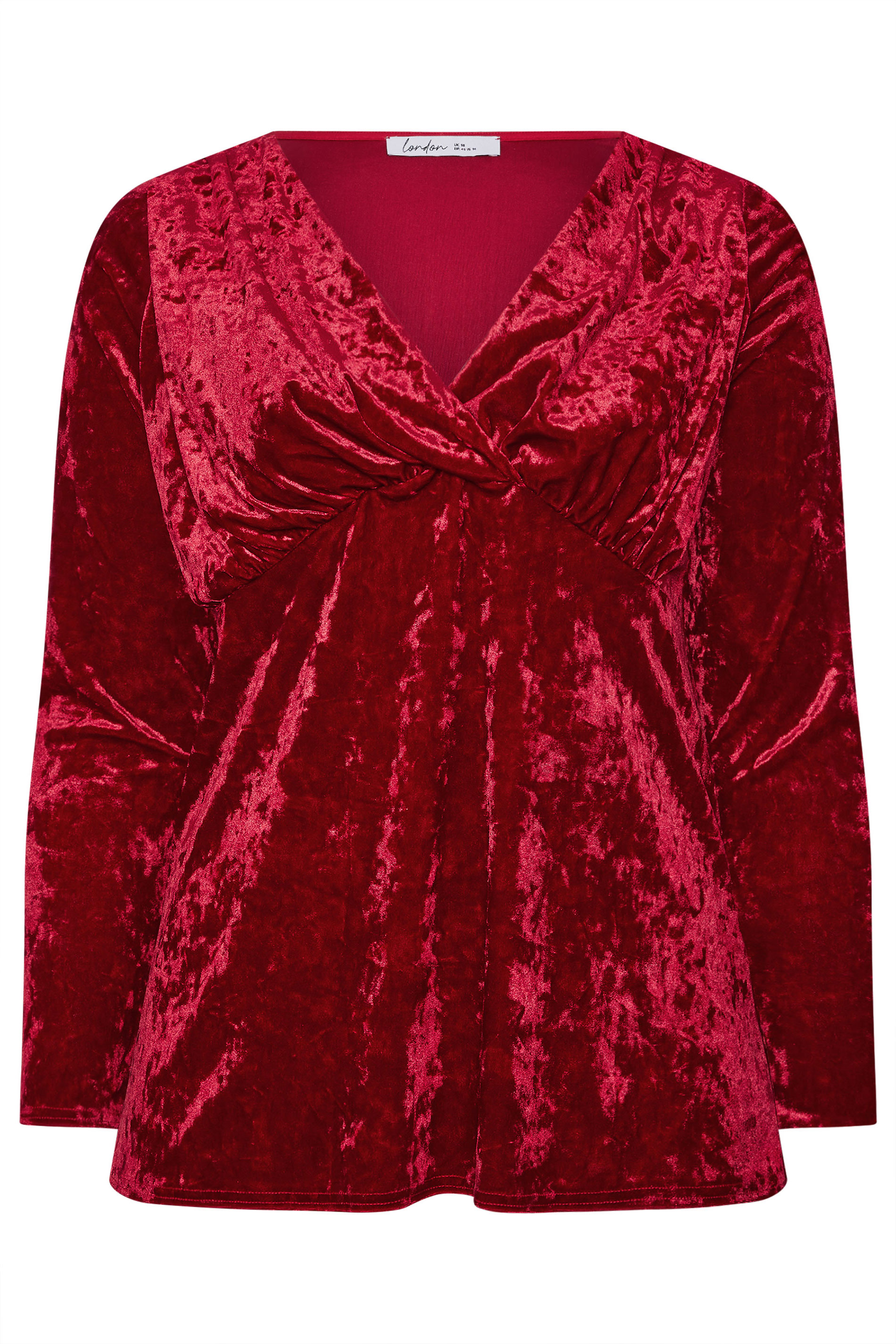 YOURS LONDON Plus Size Red Velvet Wrap Top | Yours Clothing 5