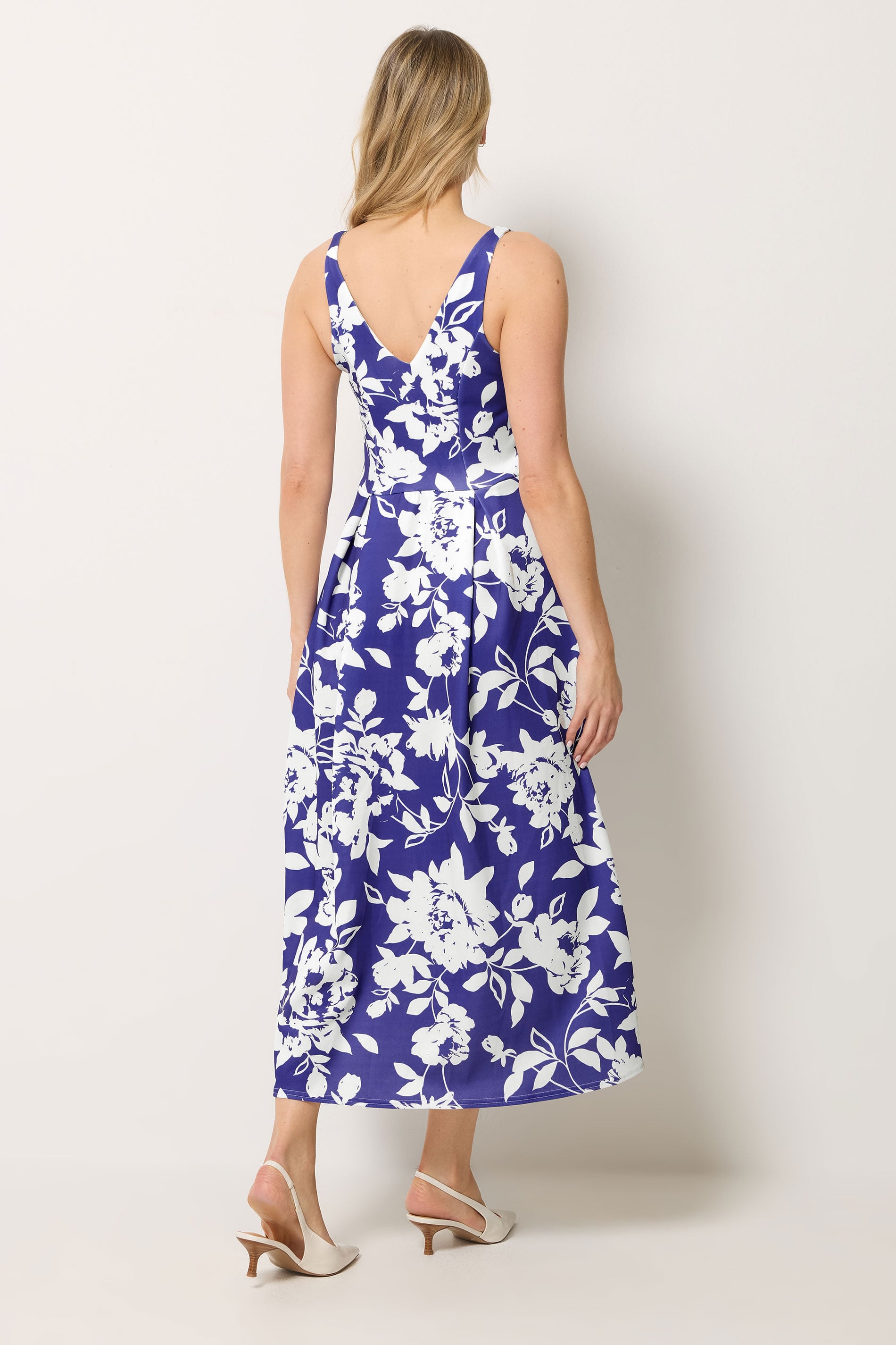 LTS Tall Women's Navy Blue Floral Pleated Midi Dress | Long Tall Sally 2