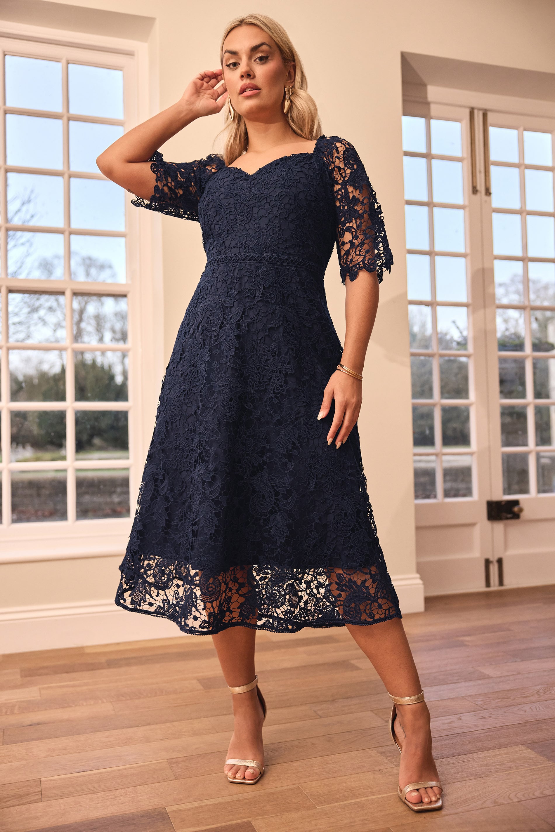 YOURS LONDON Curve Navy Blue Crochet Lace Dress | Yours Clothing 3