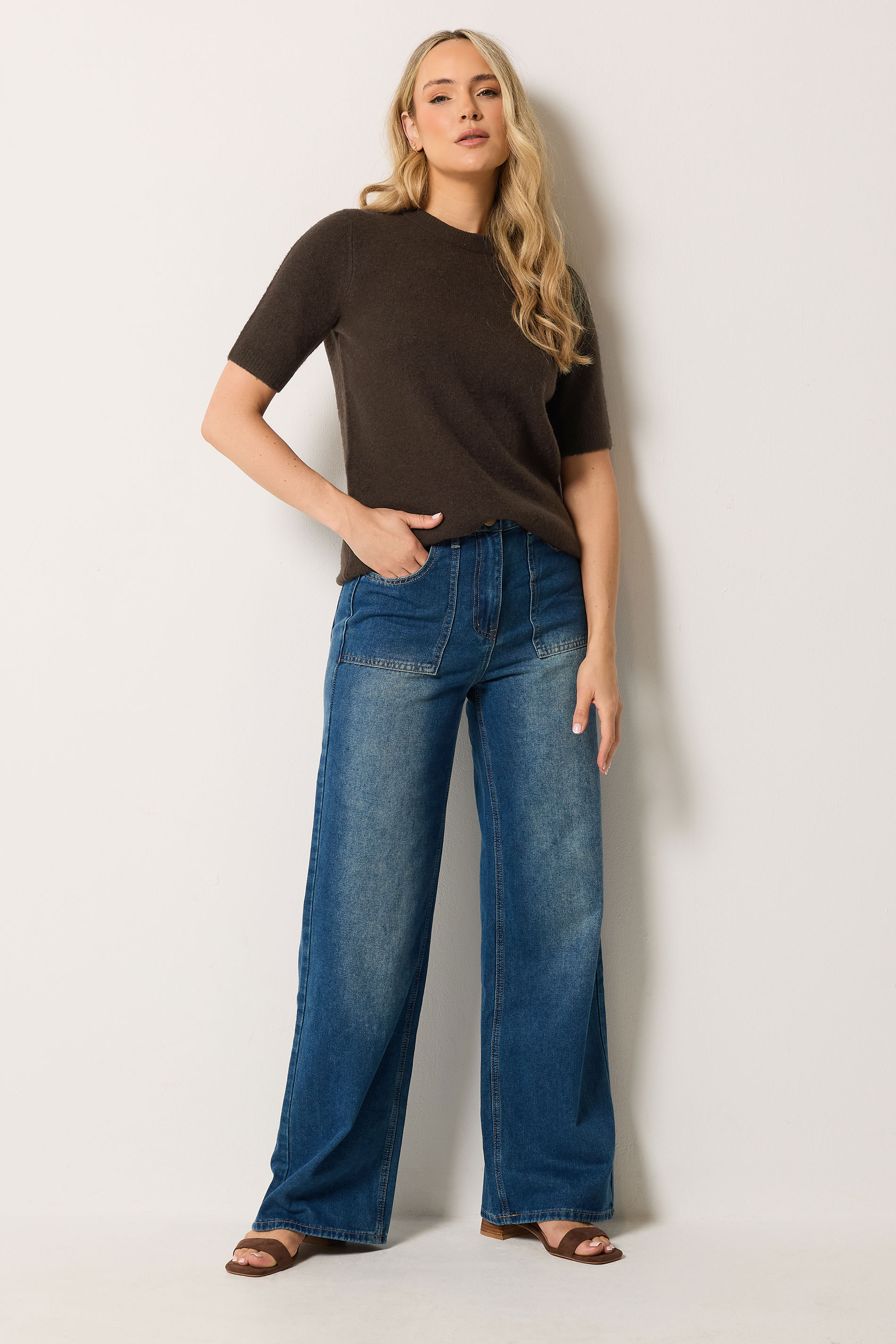 LTS Tall Chocolate Brown Short Sleeve Knit Jumper | Long Tall Sally  1