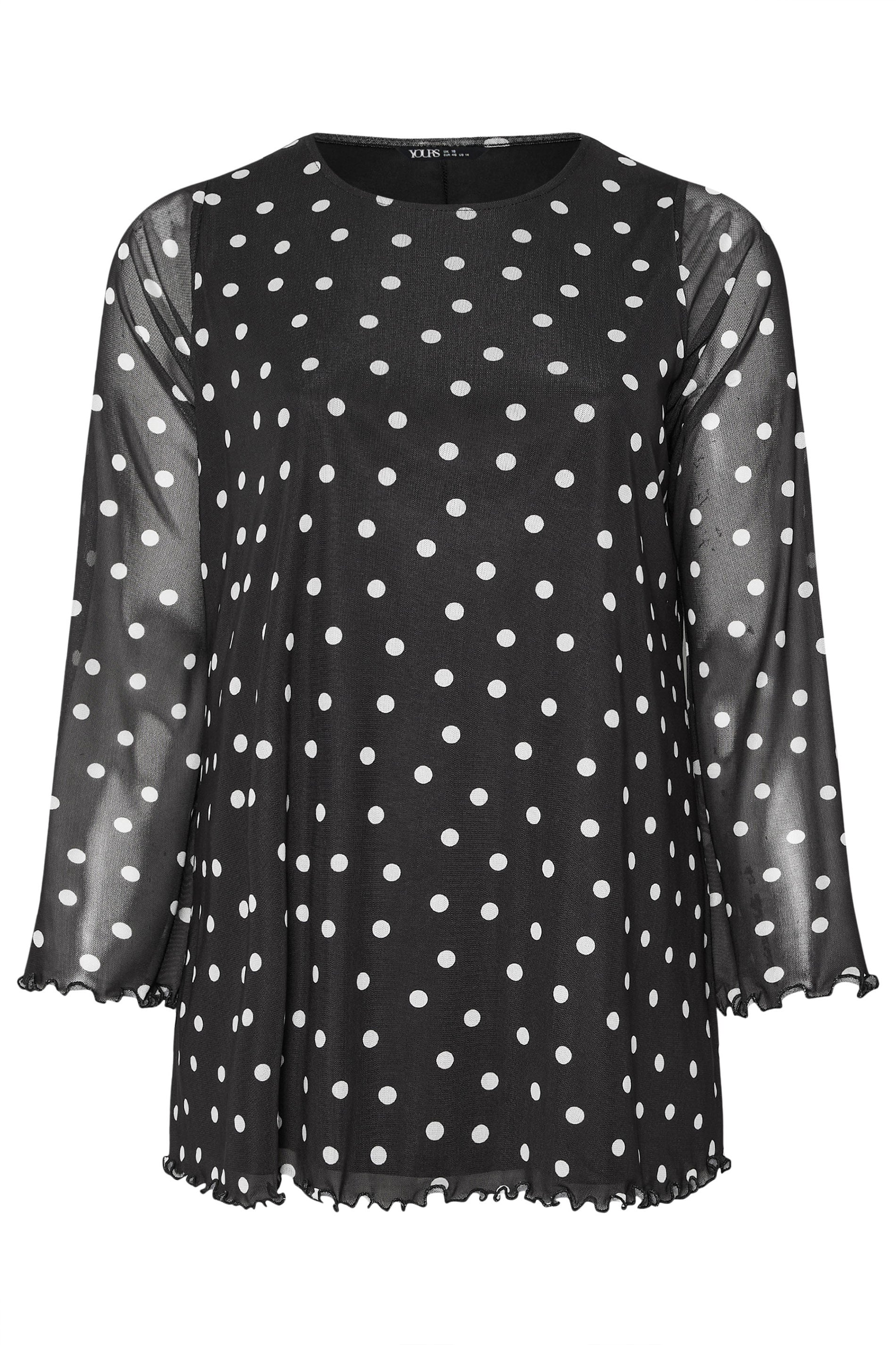 YOURS Plus Size Black Polka Dot Mesh Swing Top | Yours Clothing 5