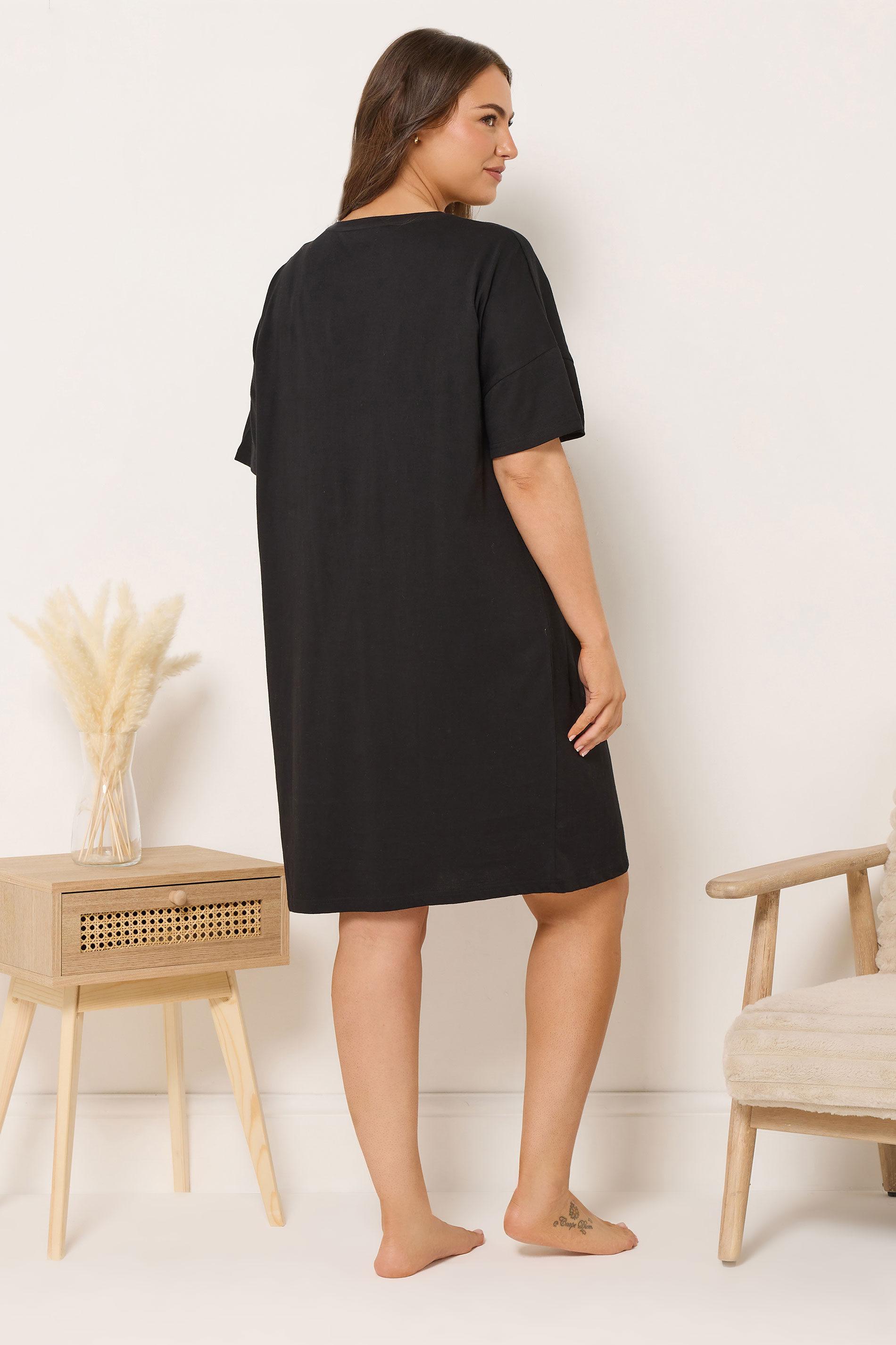 YOURS Plus Size Black 'Sleep All Day' Sleep Tee Nightdress | Yours Clothing 2