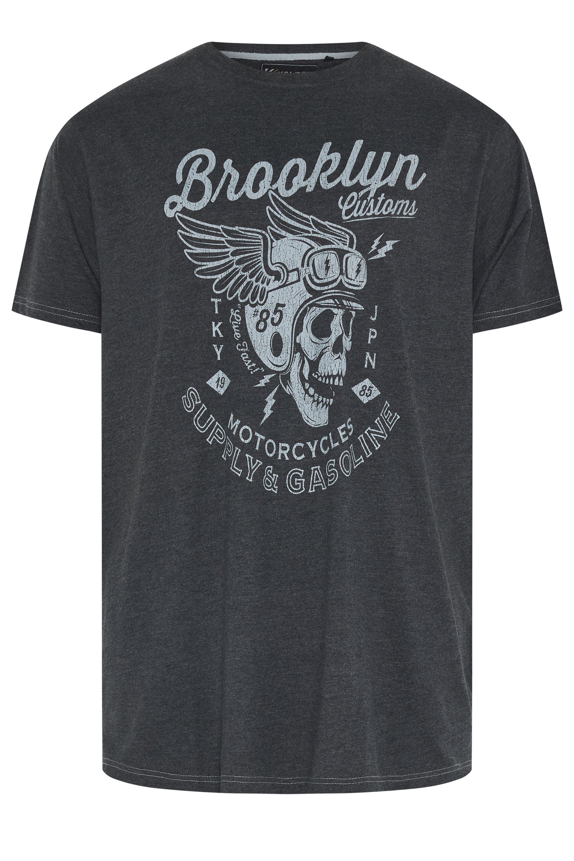 KAM Big & Tall Black Brooklyn Motorbike Graphic Print T-Shirt | BadRhino 1