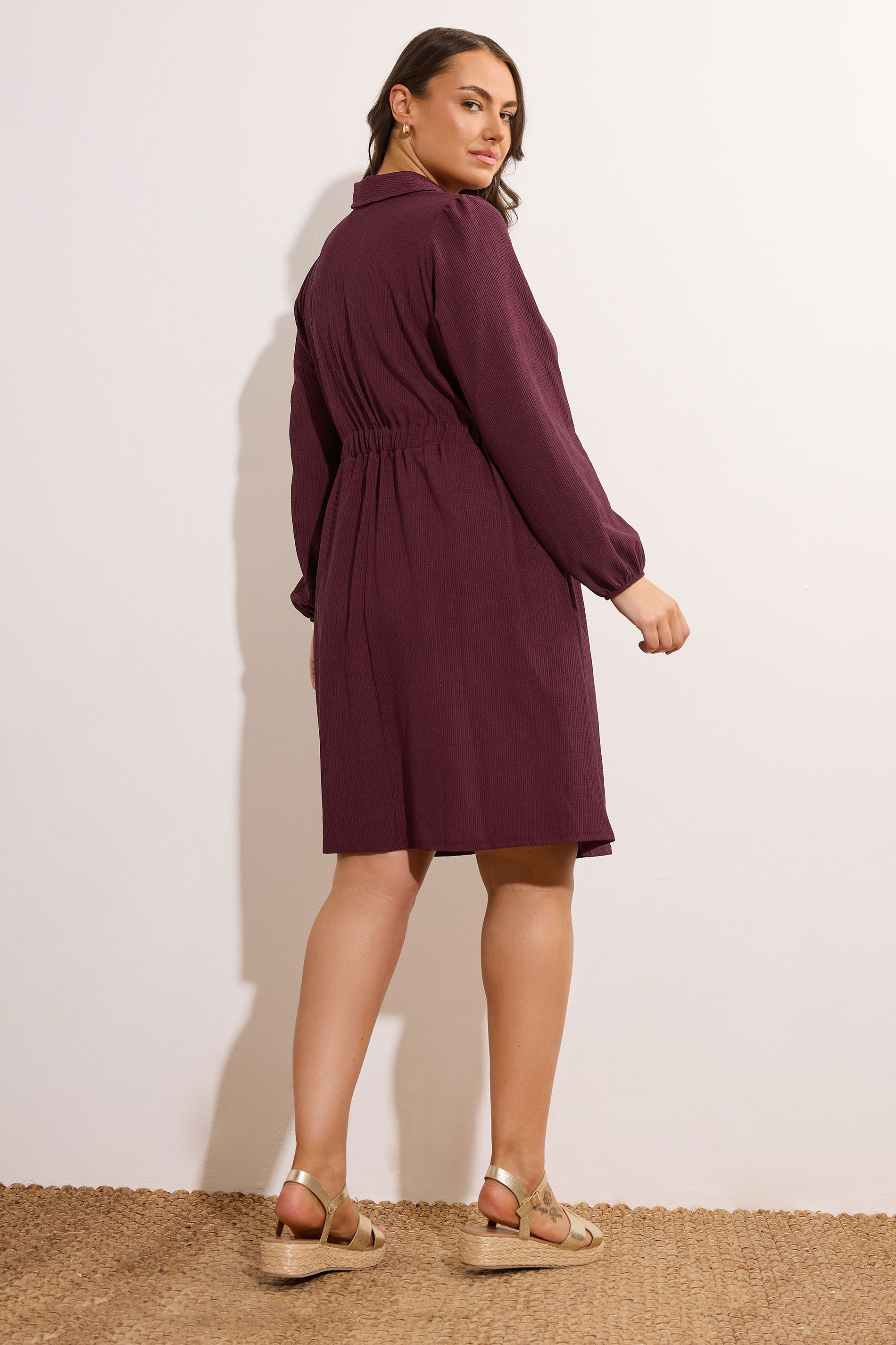 EVANS Plus Size Burgundy Red Belted Shirt Dress | Evans 4