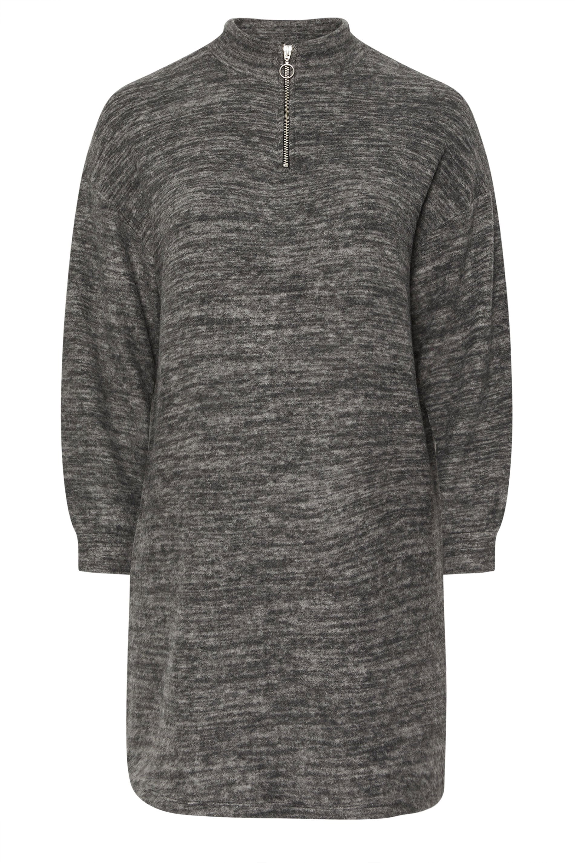 YOURS Plus Size Grey Soft Touch Zip Jumper Dress | Yours Clothing 5