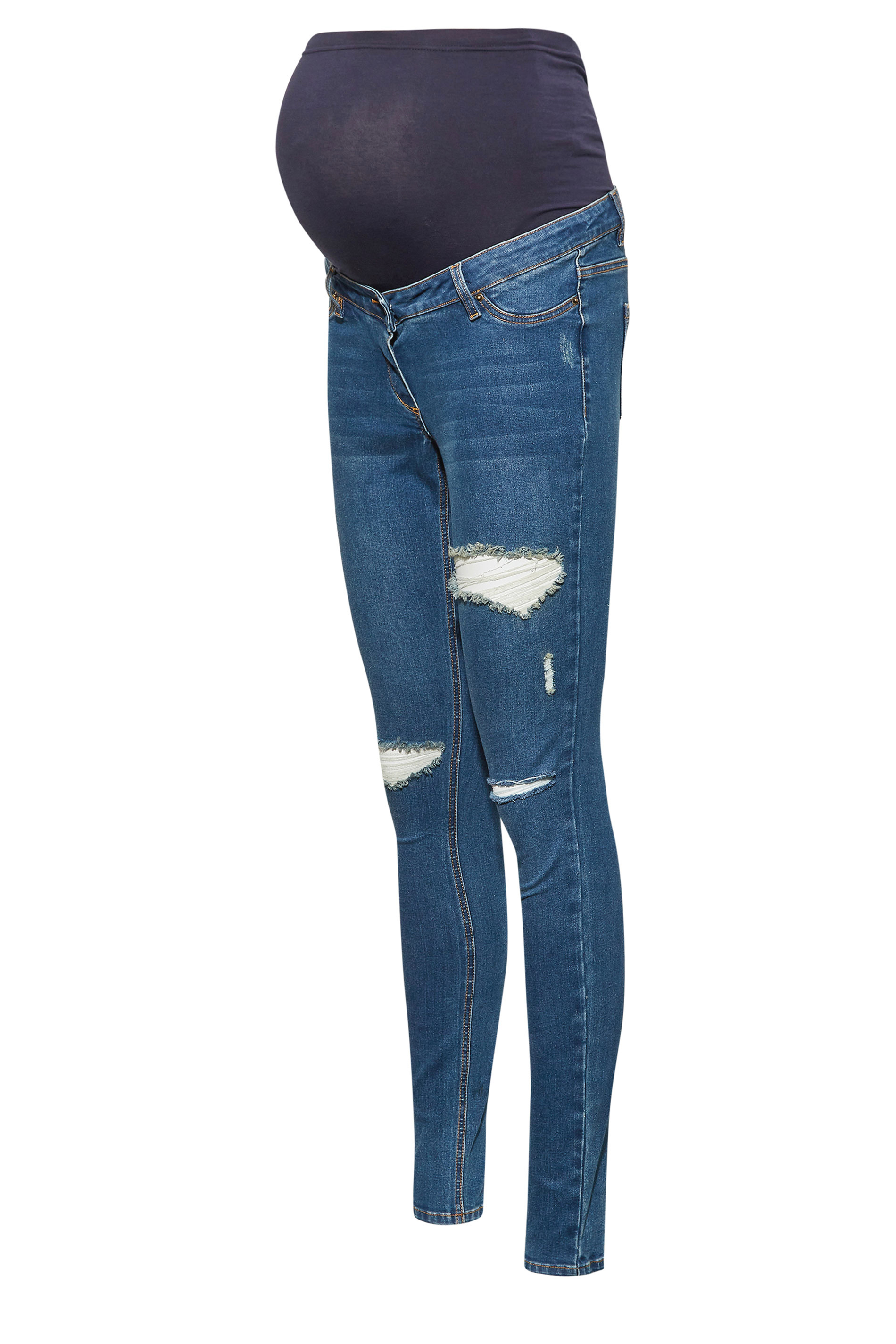 LTS Tall Women's Maternity Mid Blue Distressed AVA Skinny Jeans | Long Tall Sally 5