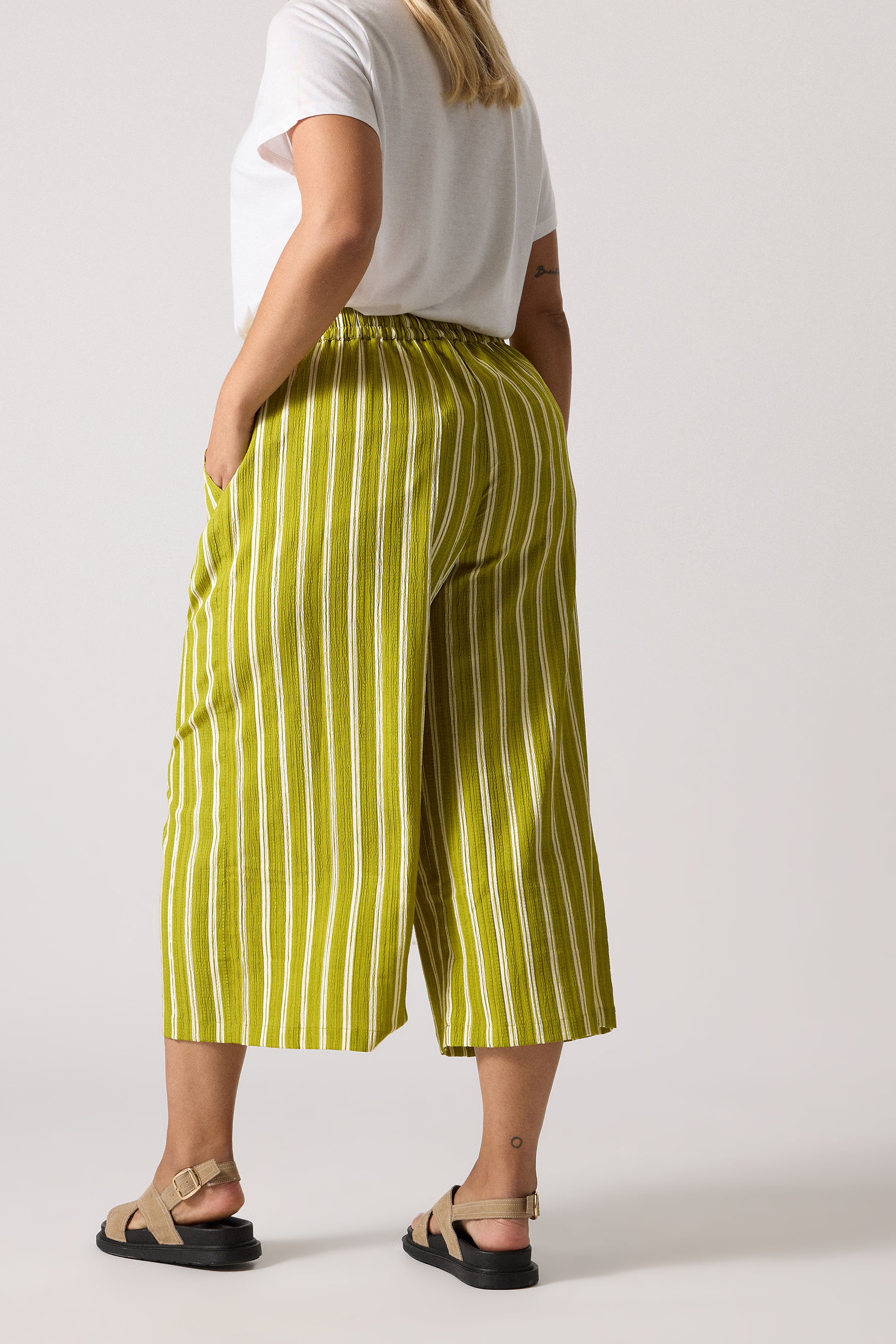YOURS Plus Size Lime Green Stripe Midaxi Culottes | Yours Clothing 2