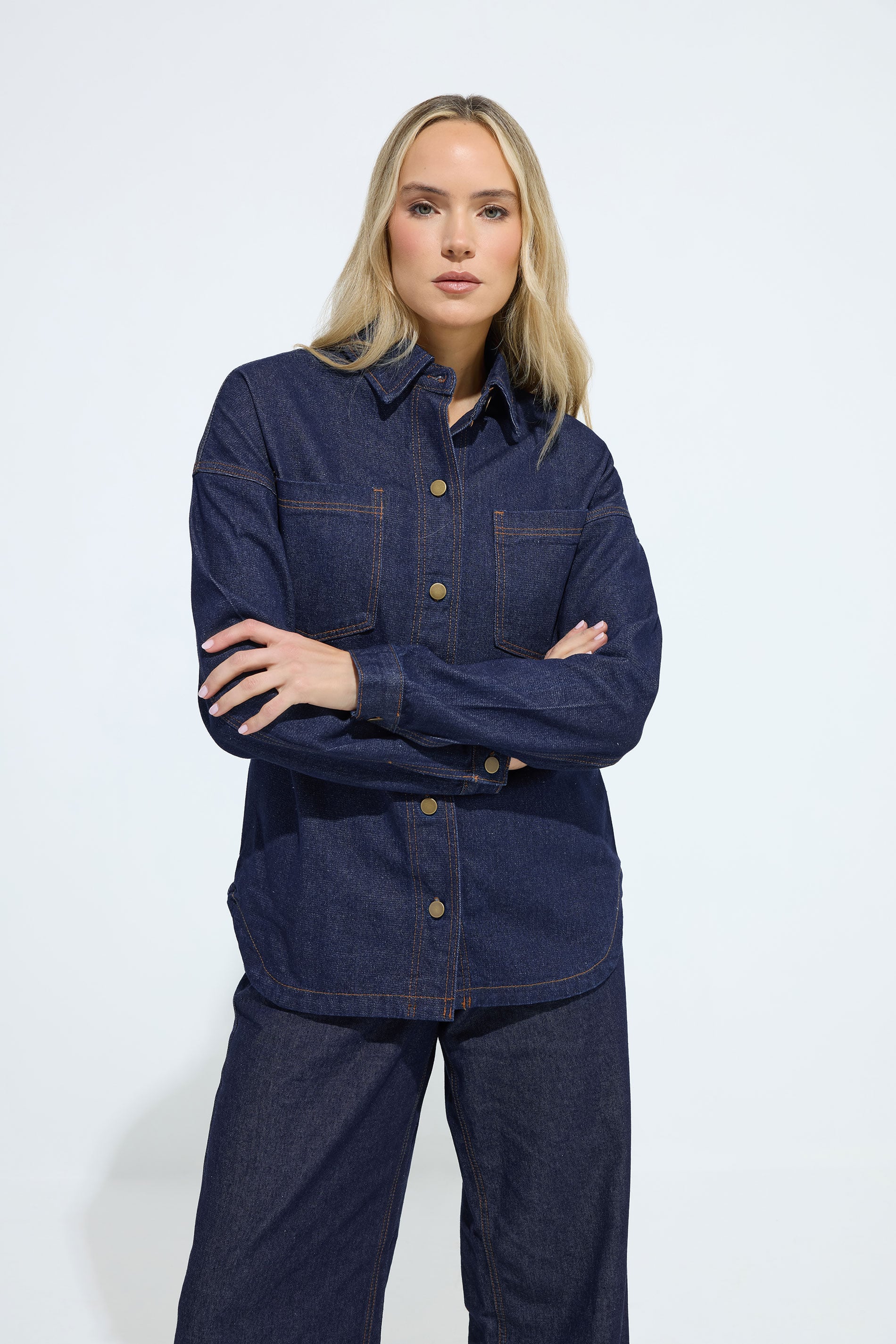 LTS Tall Blue Cotton Indigo Denim Shacket | Long Tall Sally 3