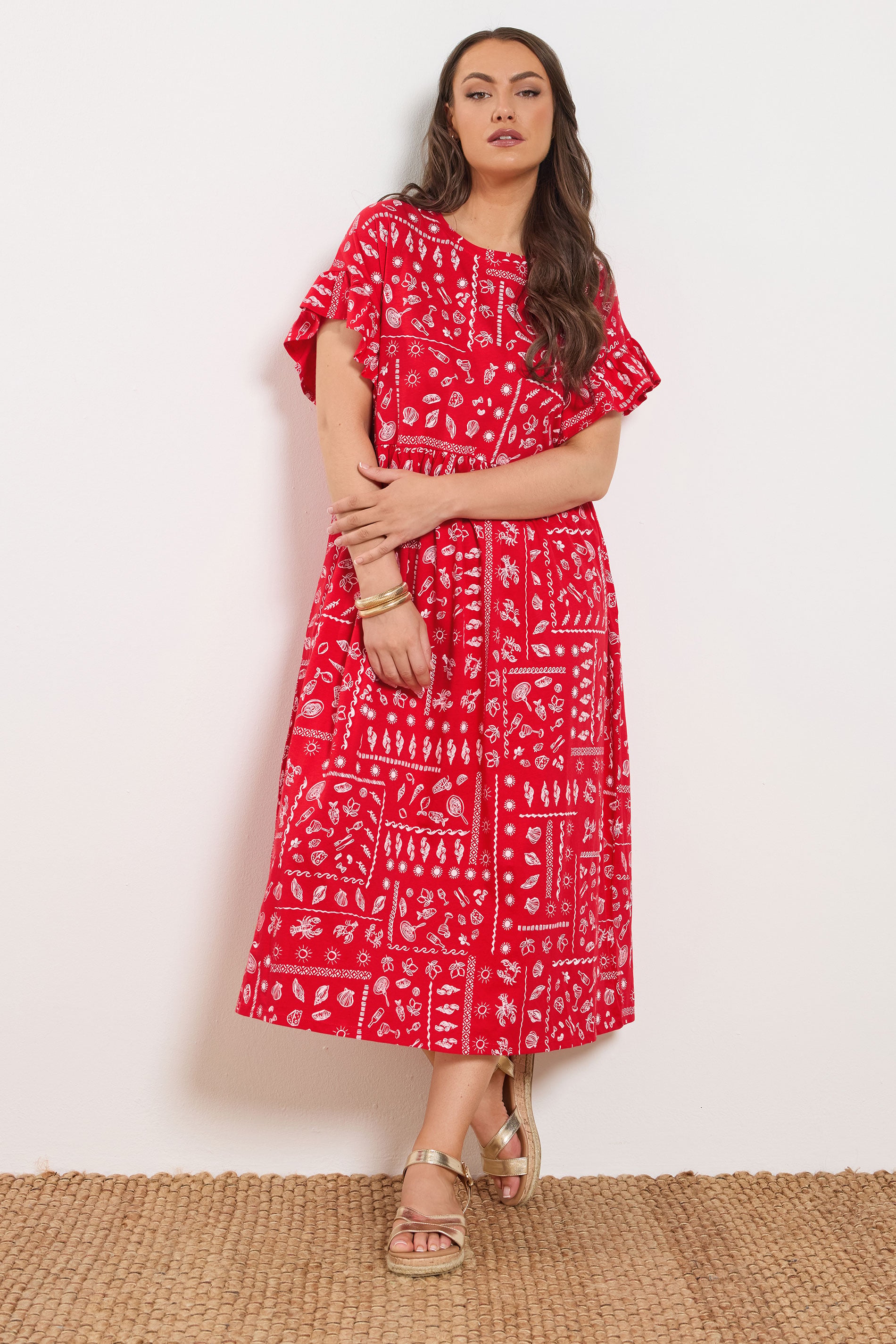 YOURS Plus Size Red Mixed Shell Midi Dress | Yours Clothing 3
