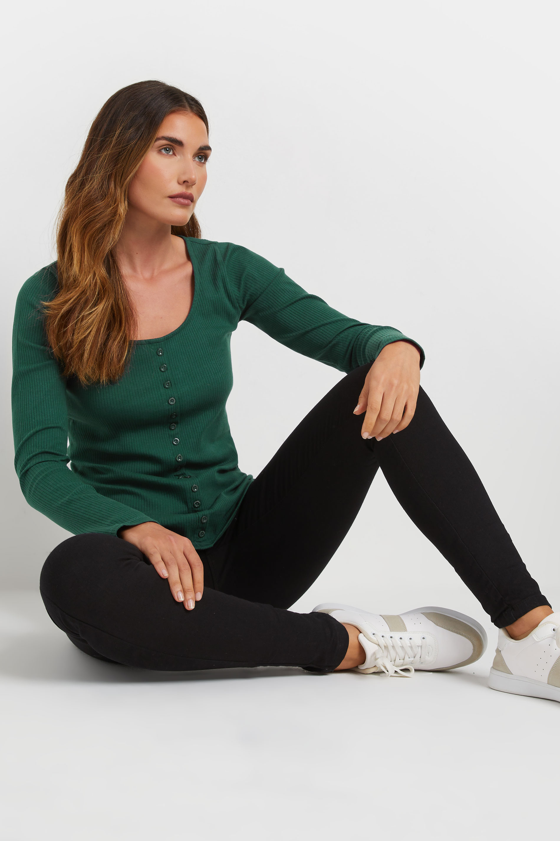 LTS Tall 2 PACK Emerald Green & Grey Ribbed Button Tops | Long Tall Sally 2